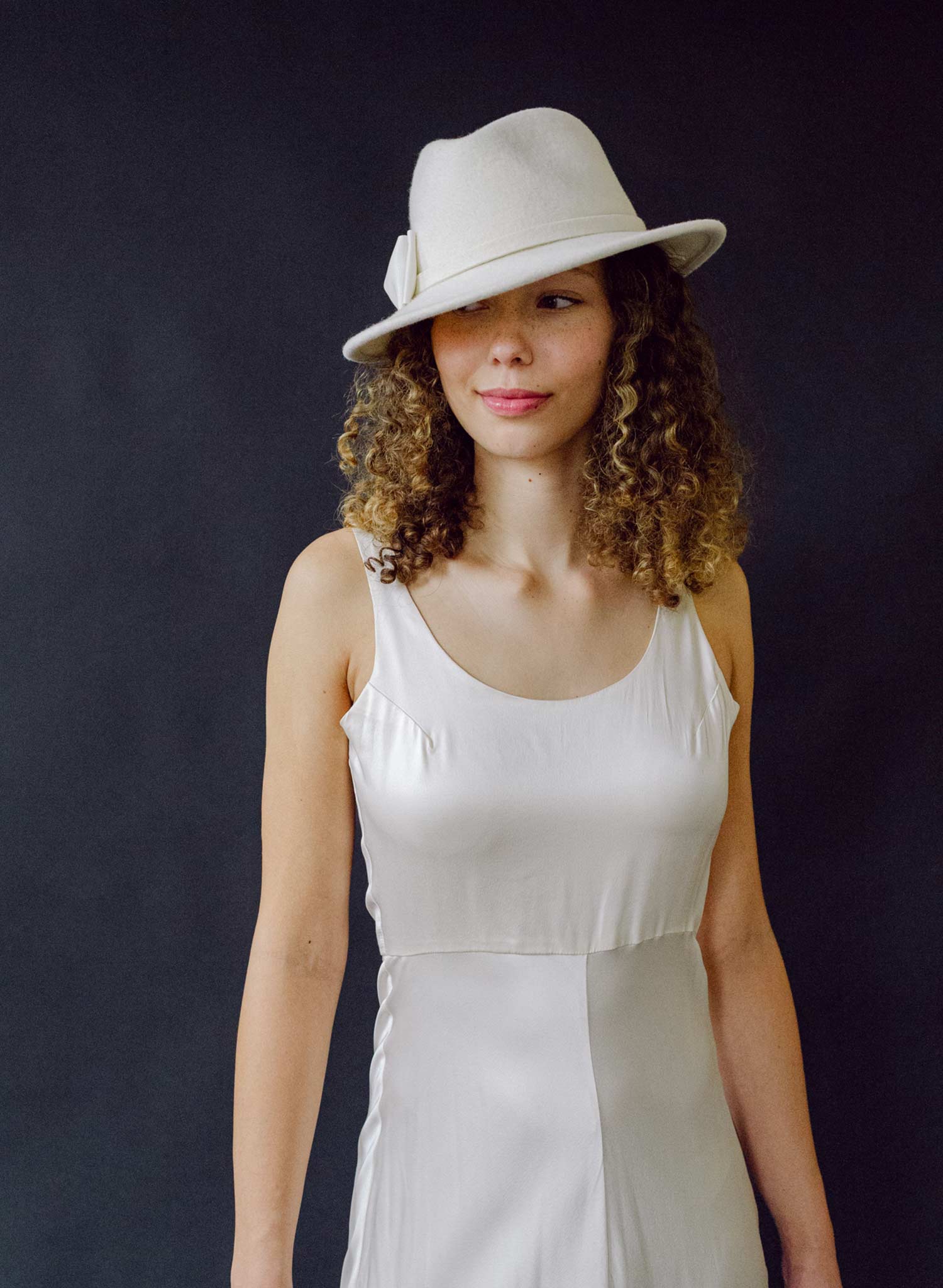 Bridal wool fedora with grosgrain bow - Style #2676