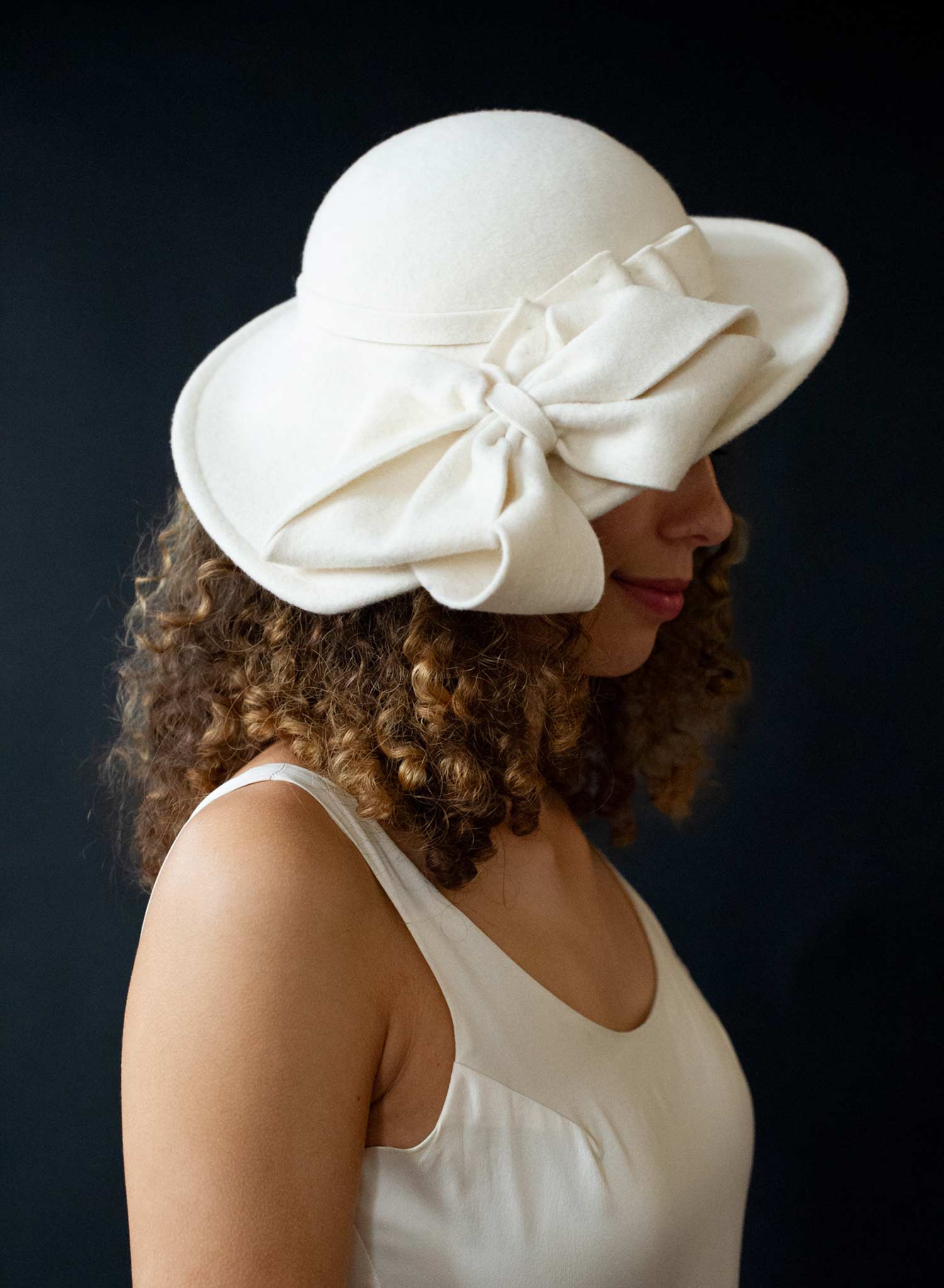 Bridal sloping wool hat with cascading bows - Style #2677