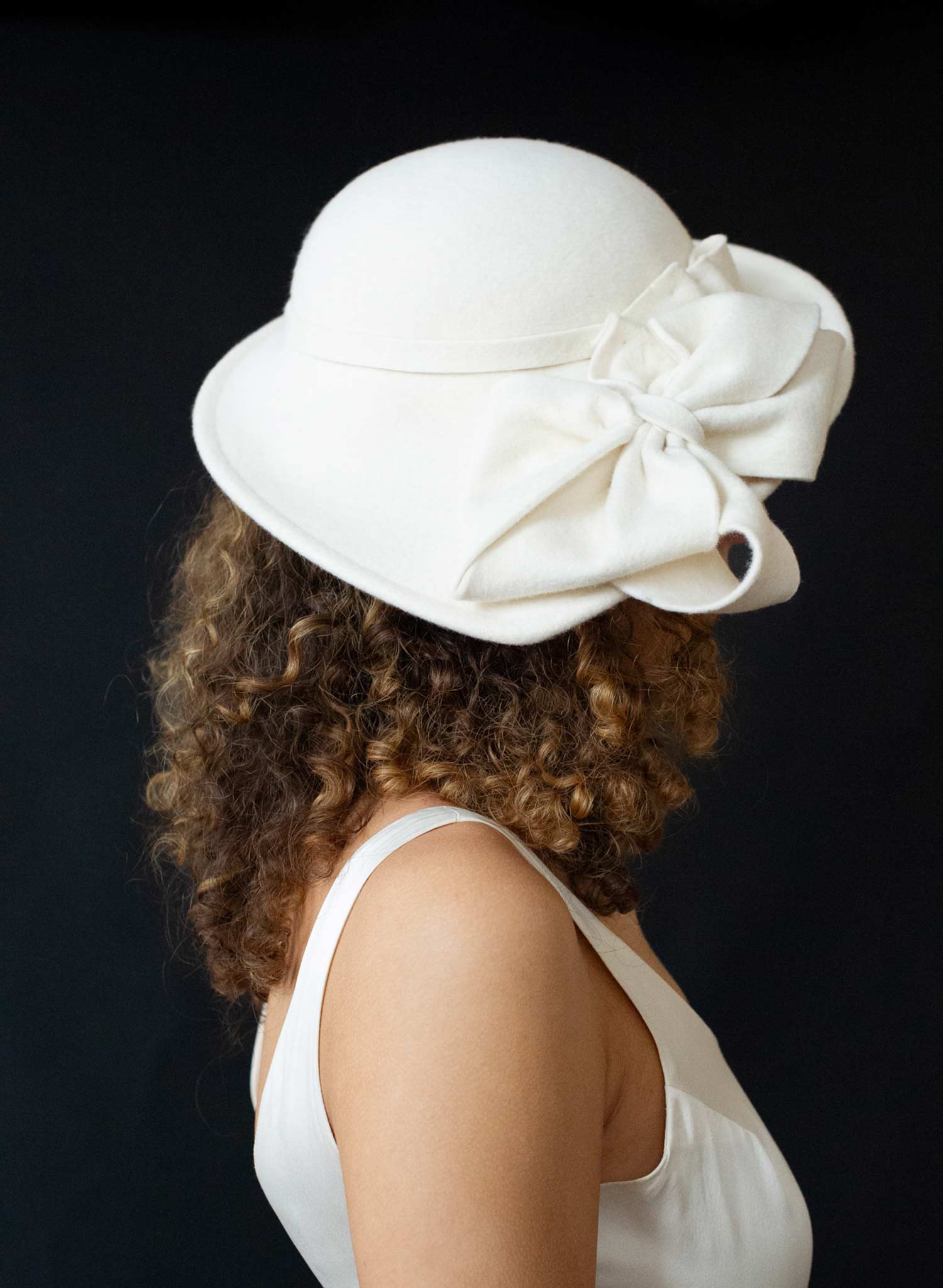 Bridal sloping wool hat with cascading bows - Style #2677