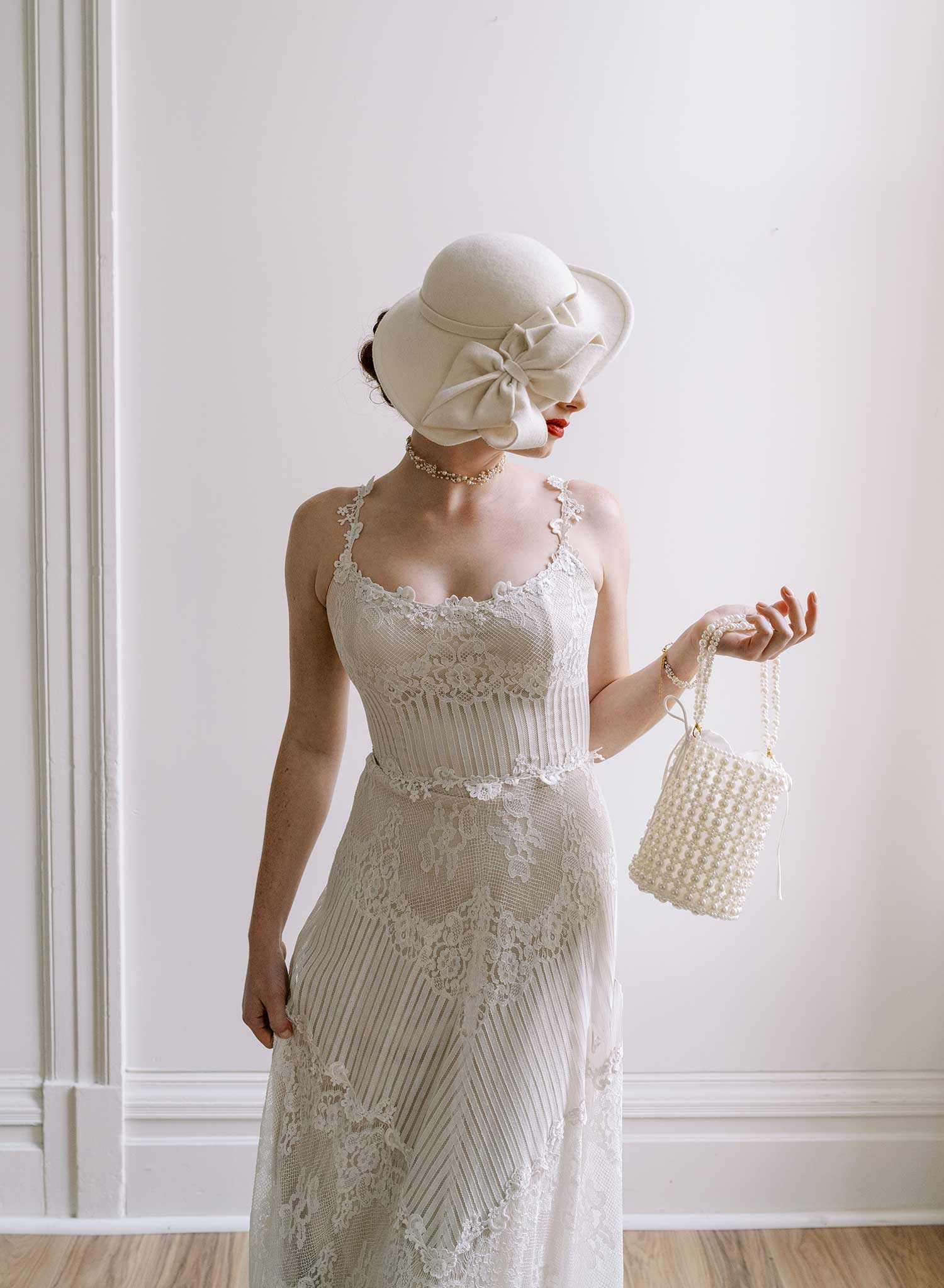 Bridal sloping wool hat with cascading bows - Style #2677