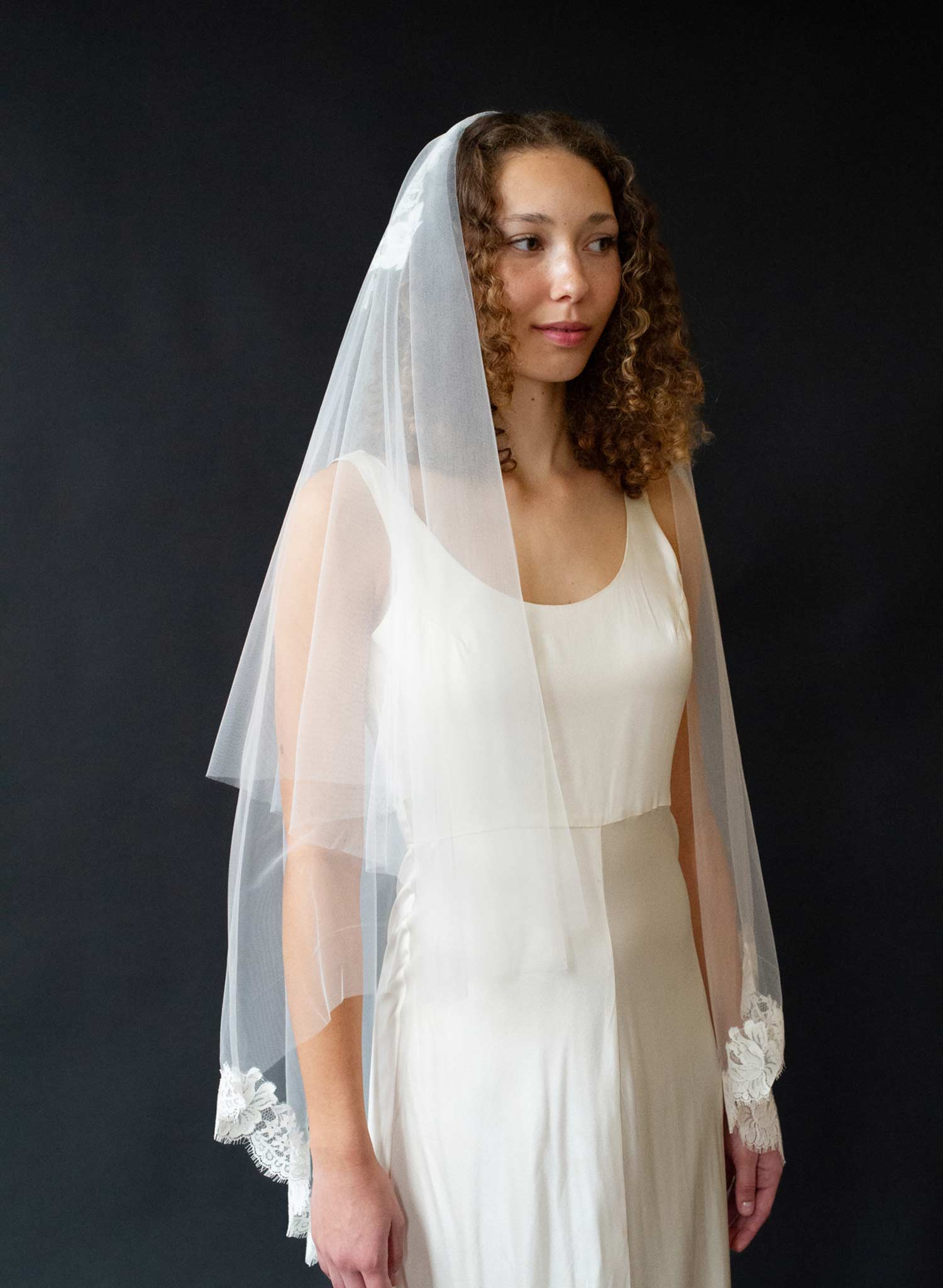 Floating French lace crown and border veil - Style #2678