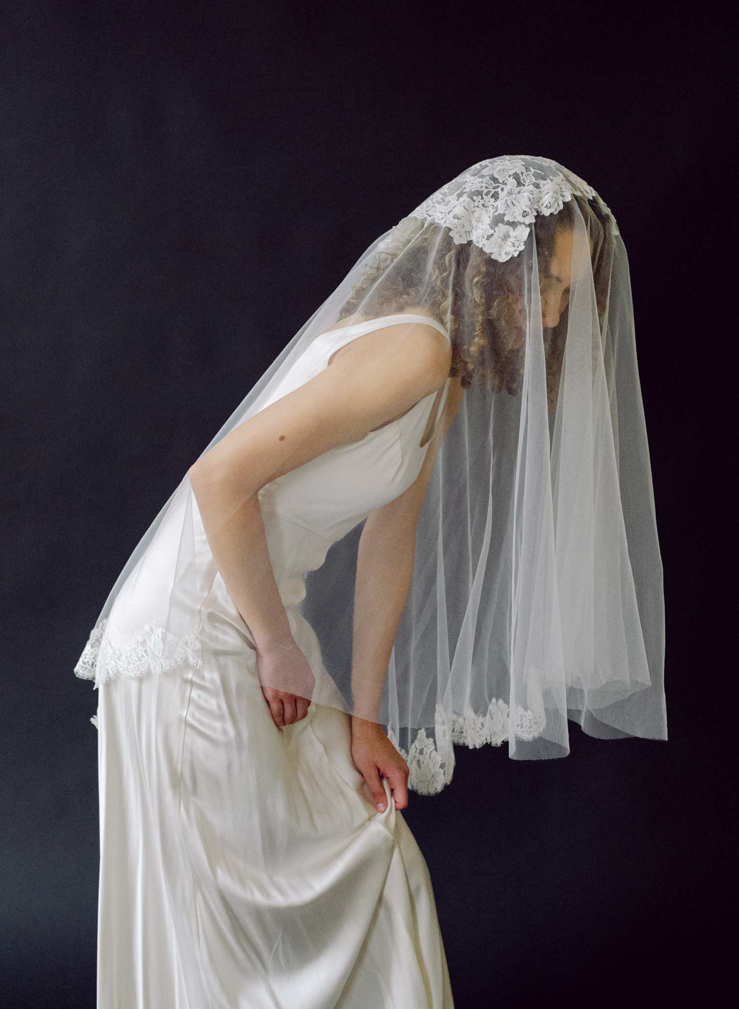 Floating French lace crown and border veil - Style #2678