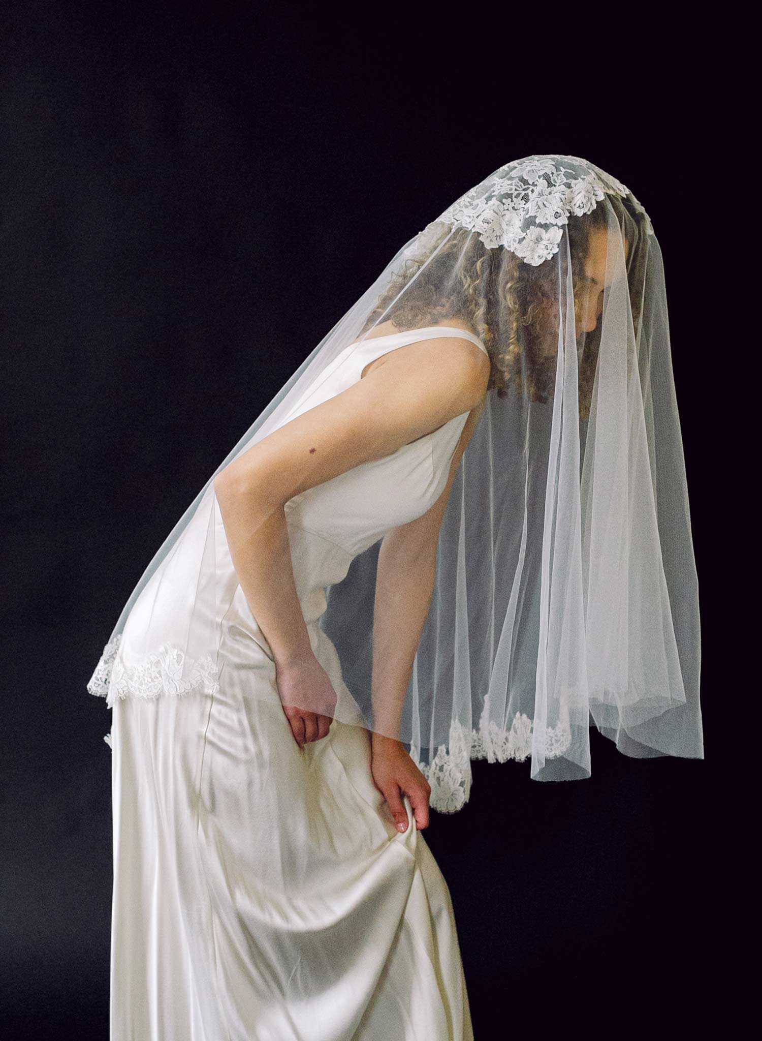 Floating French lace crown and border veil - Style #2678