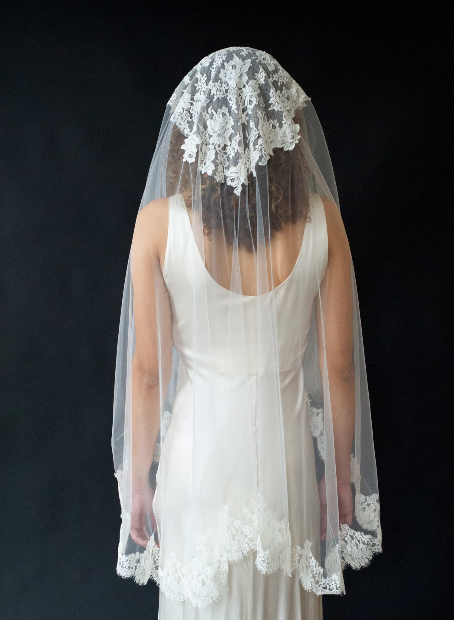 Floating French lace crown and border veil - Style #2678