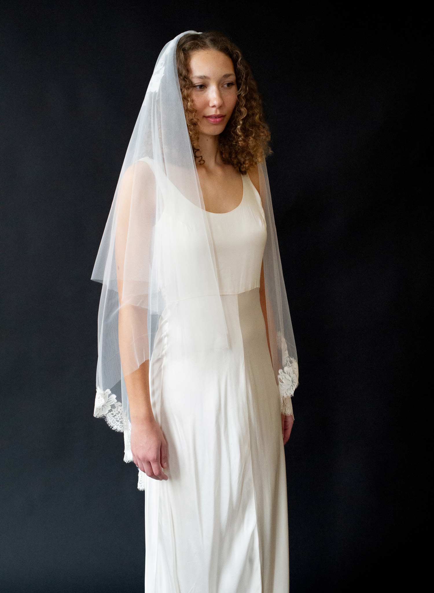 Floating French lace crown and border veil - Style #2678