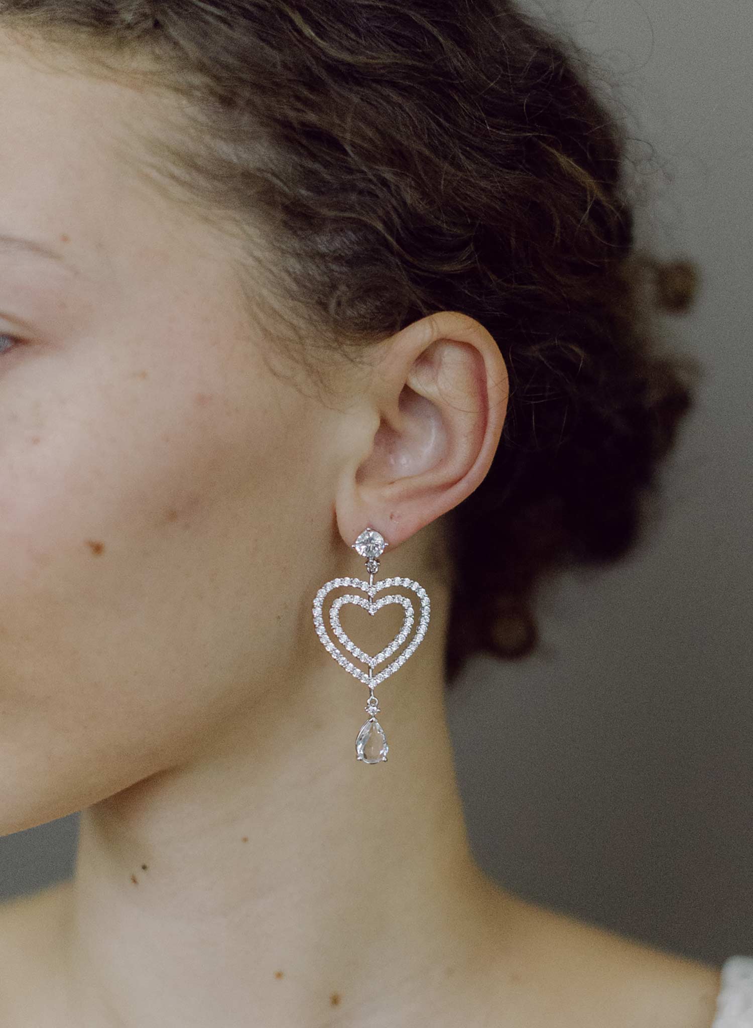 Double crystal open heart earrings - Style #2680