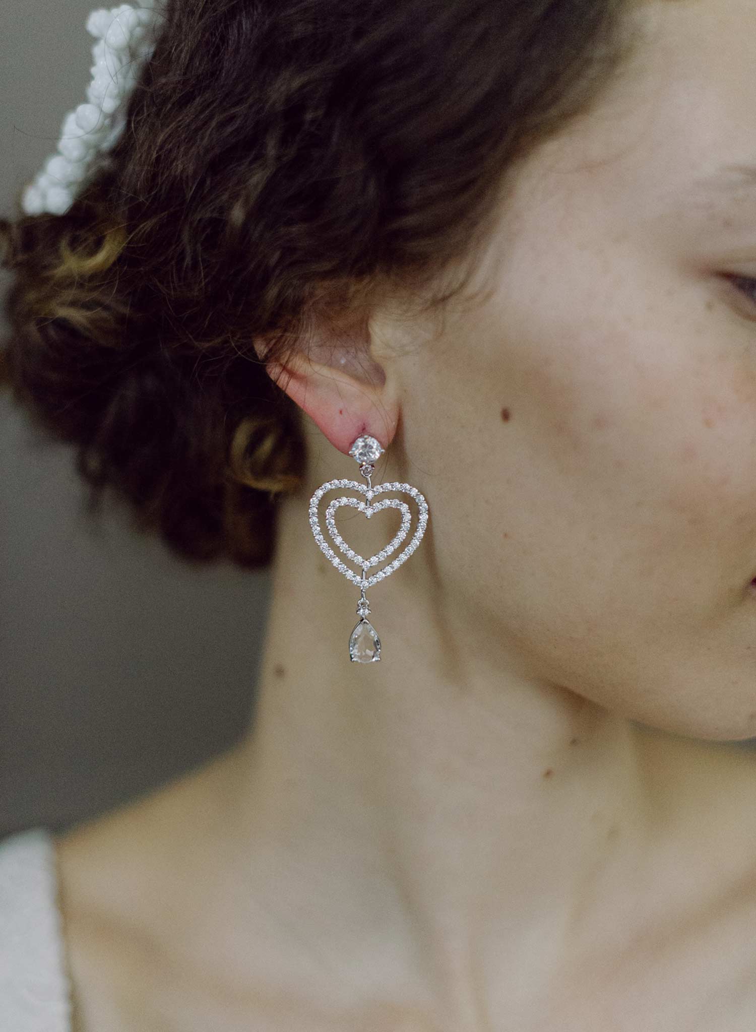 Double crystal open heart earrings - Style #2680