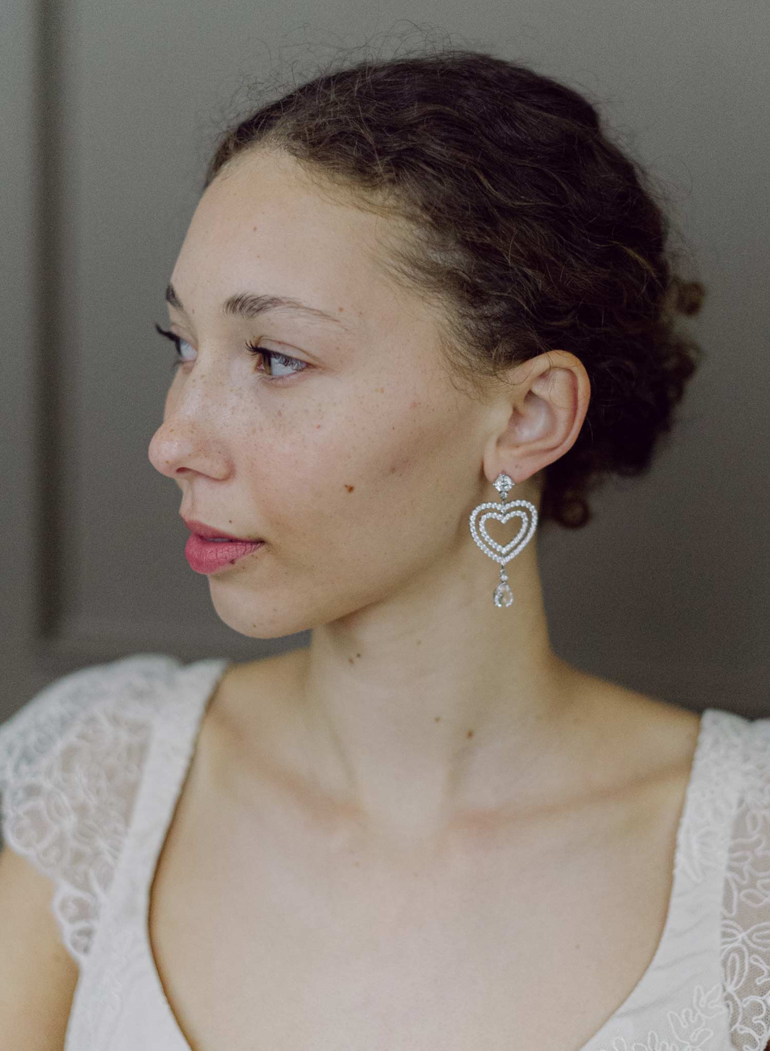 Double crystal open heart earrings - Style #2680