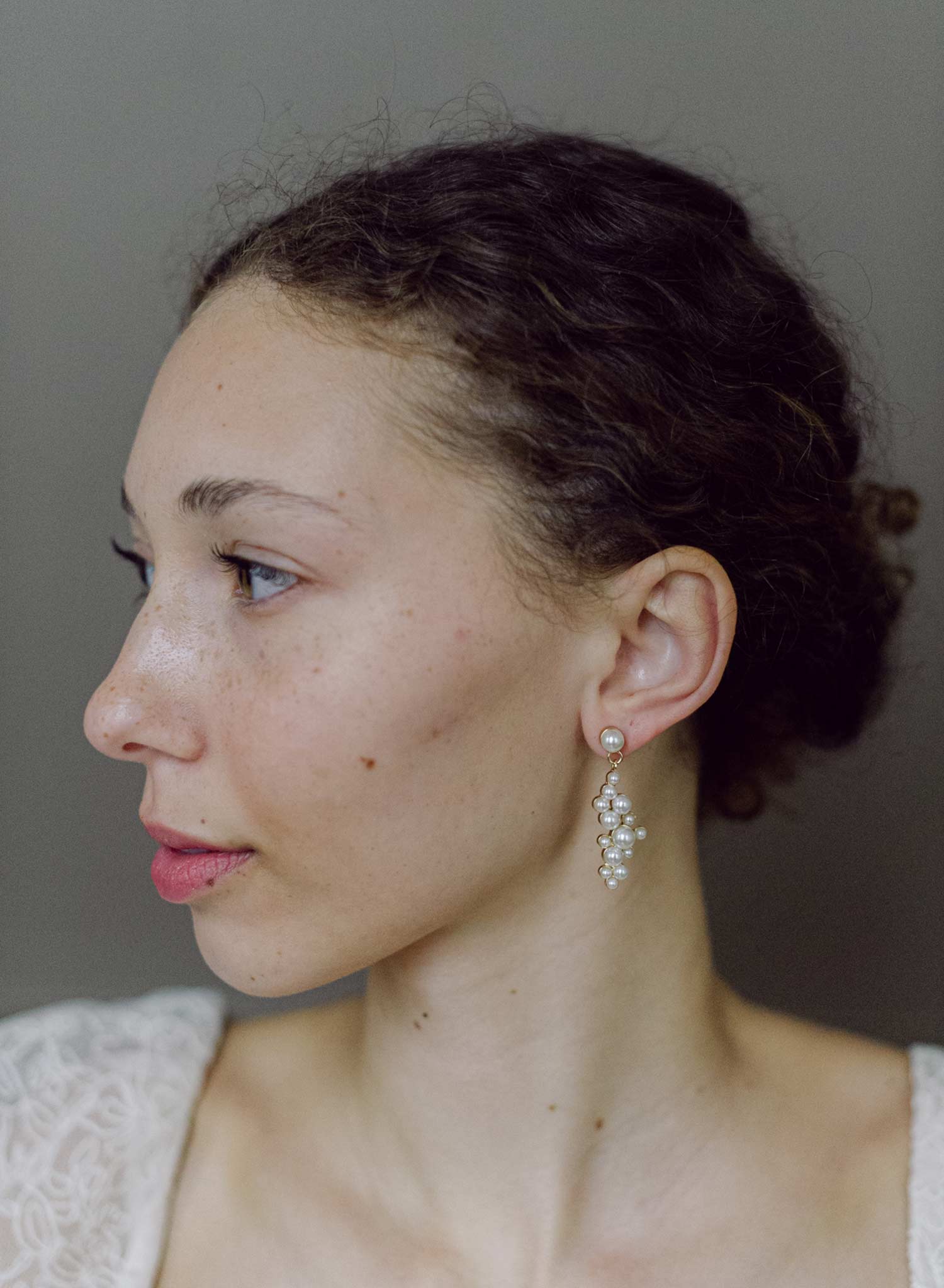 Petite pearl droplets bridal cluster earrings - Style #2681