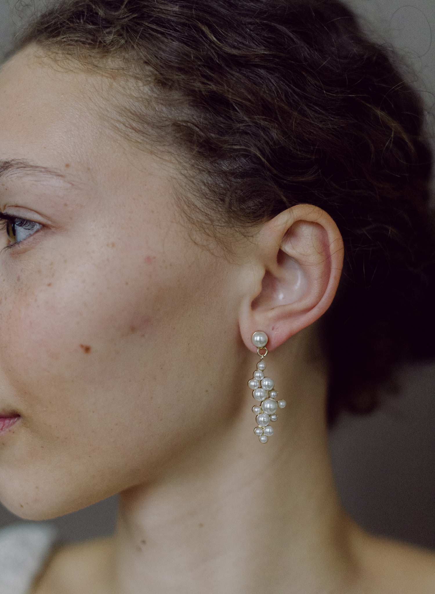 Petite pearl droplets bridal cluster earrings - Style #2681