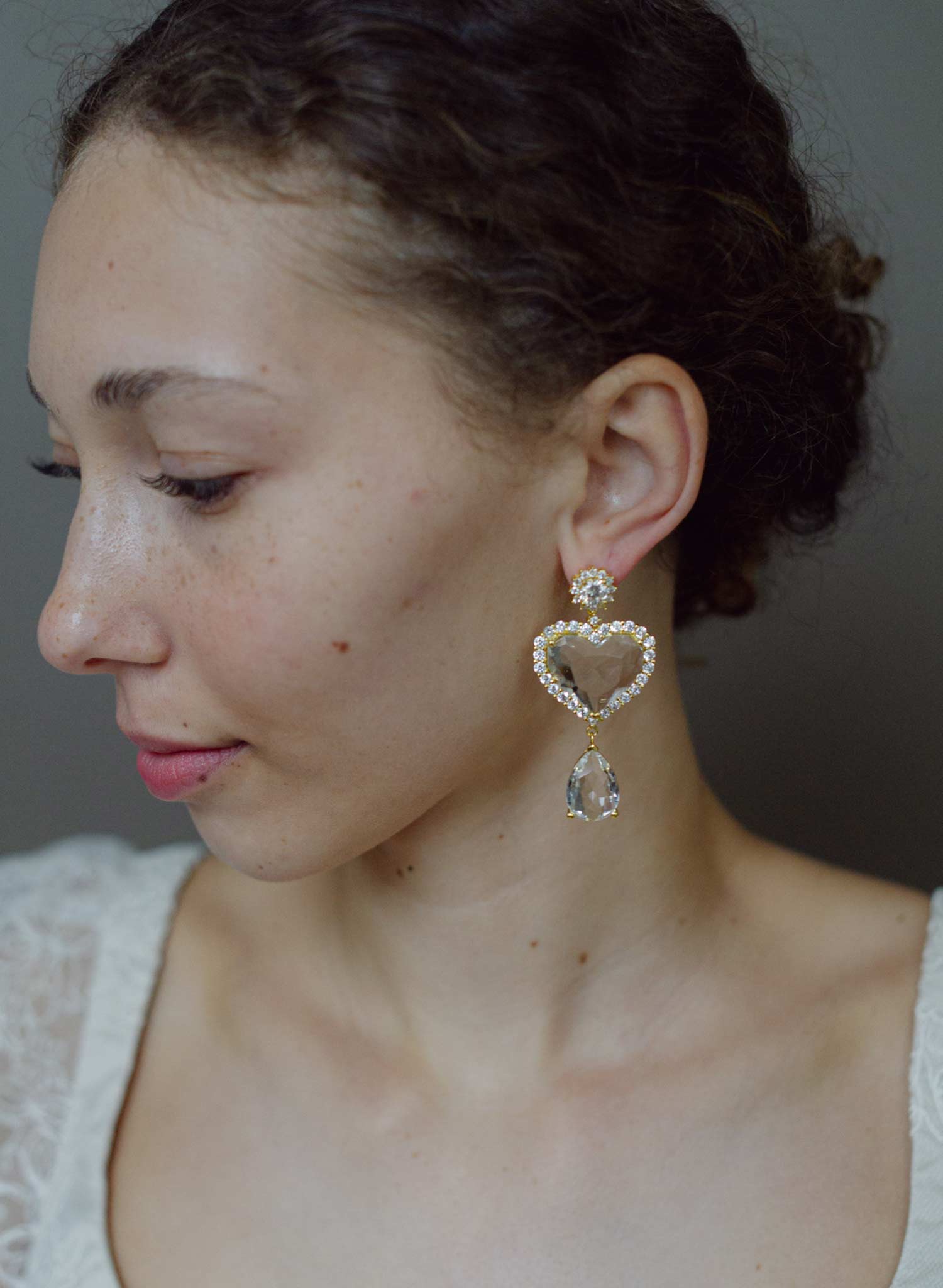 Clear heart crystal bridal earrings - Style #2682