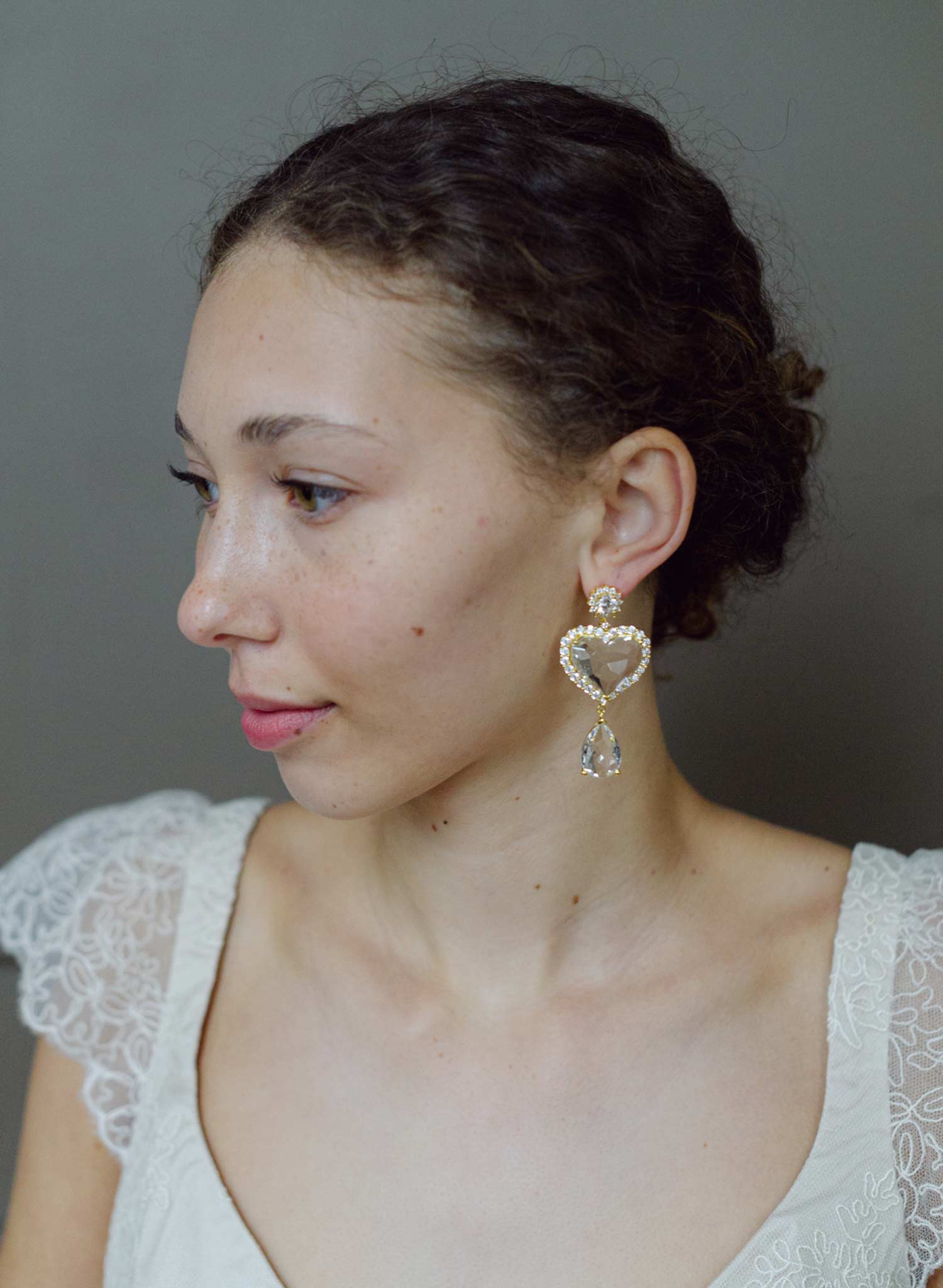 Clear heart crystal bridal earrings - Style #2682