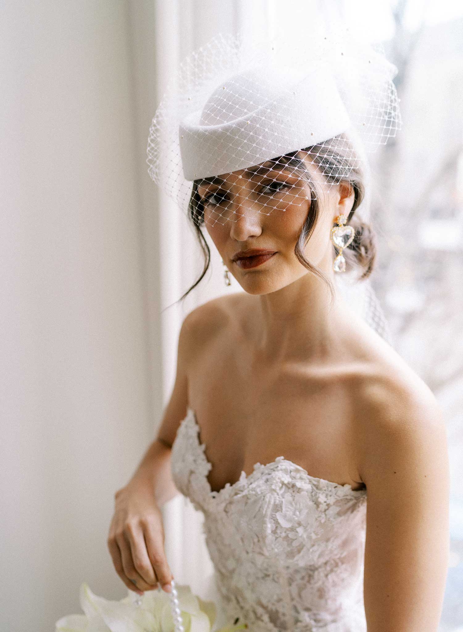 Clear heart crystal bridal earrings - Style #2682