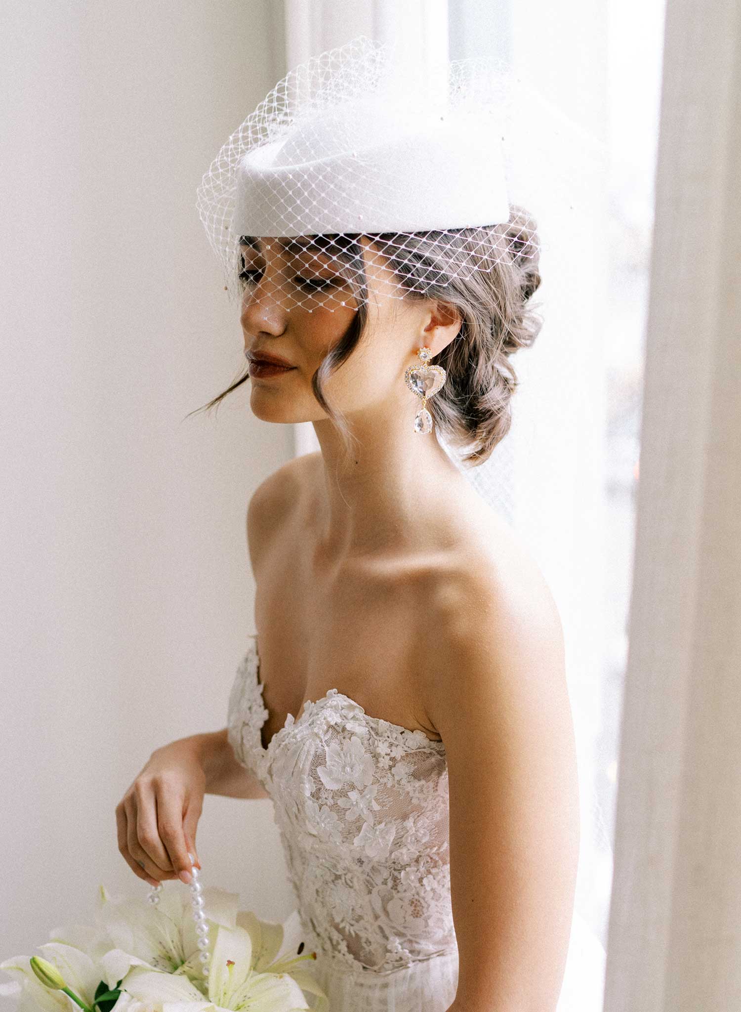 Clear heart crystal bridal earrings - Style #2682