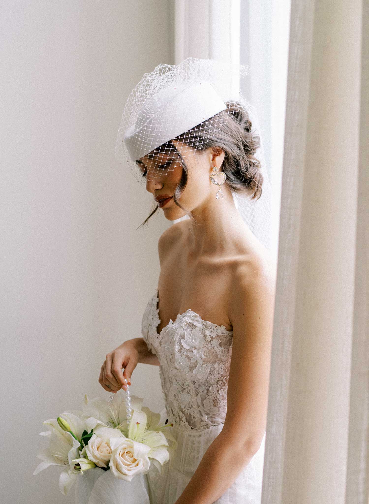 Clear heart crystal bridal earrings - Style #2682