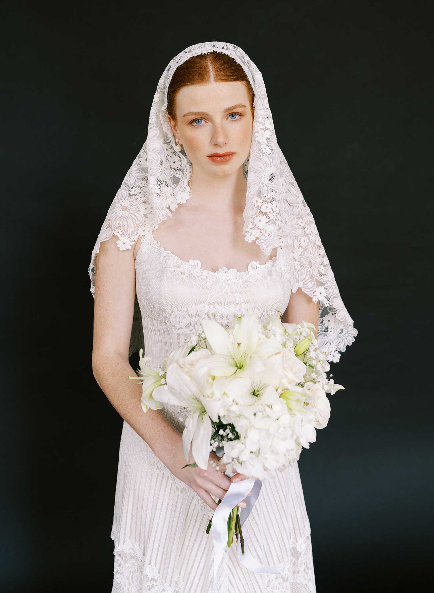 Allover dense floral lace juliet veil - Style #2684