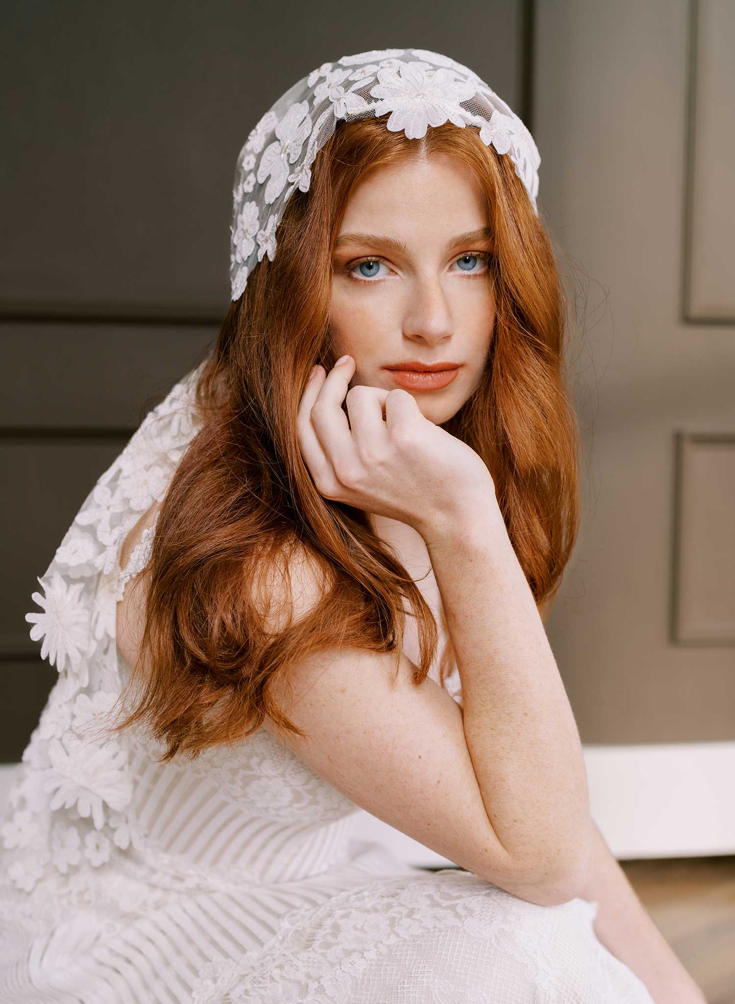 Bold florals lace juliet bridal veil - Style #2685