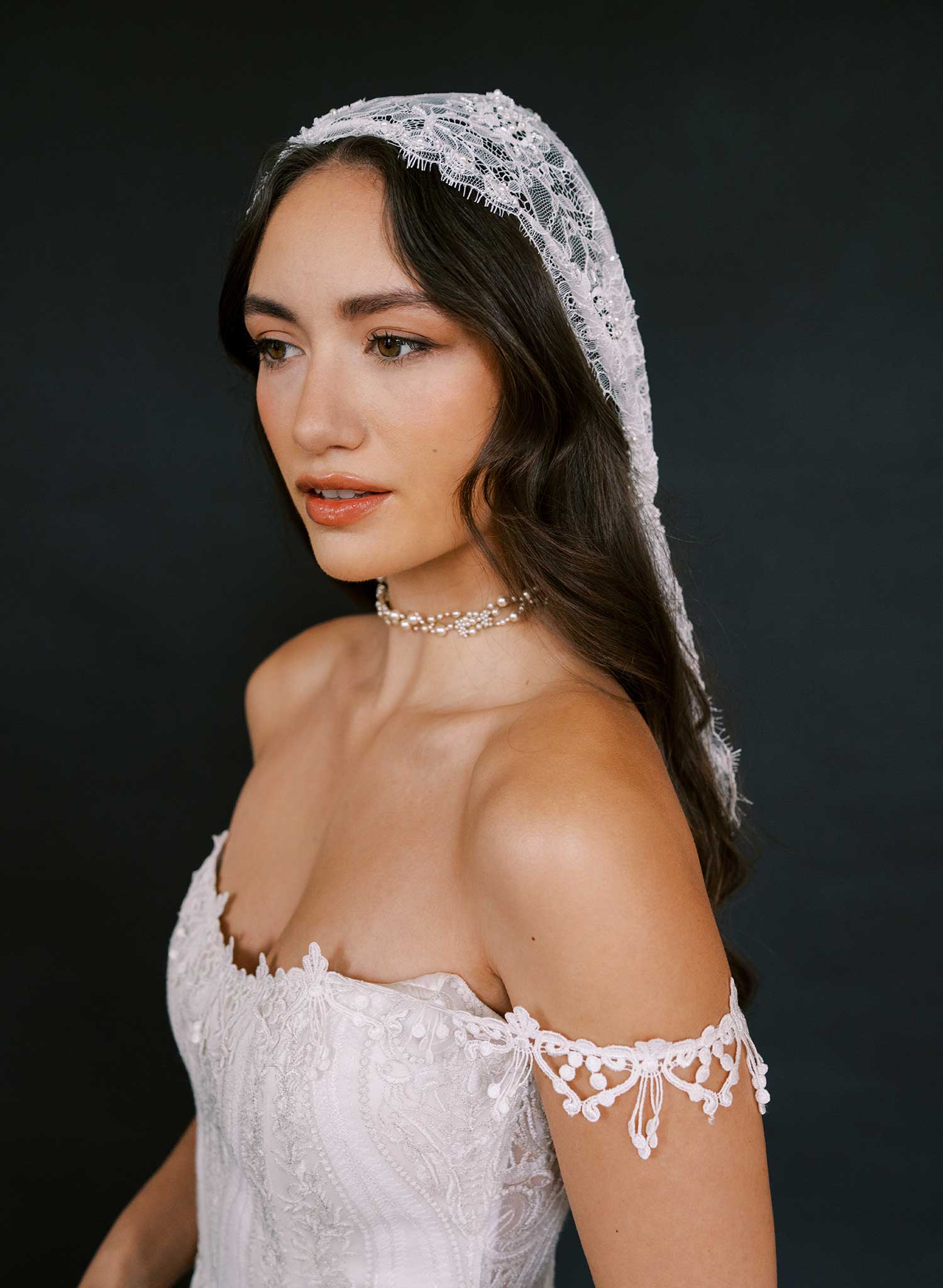 Beaded lace juliet veil - Style #2686