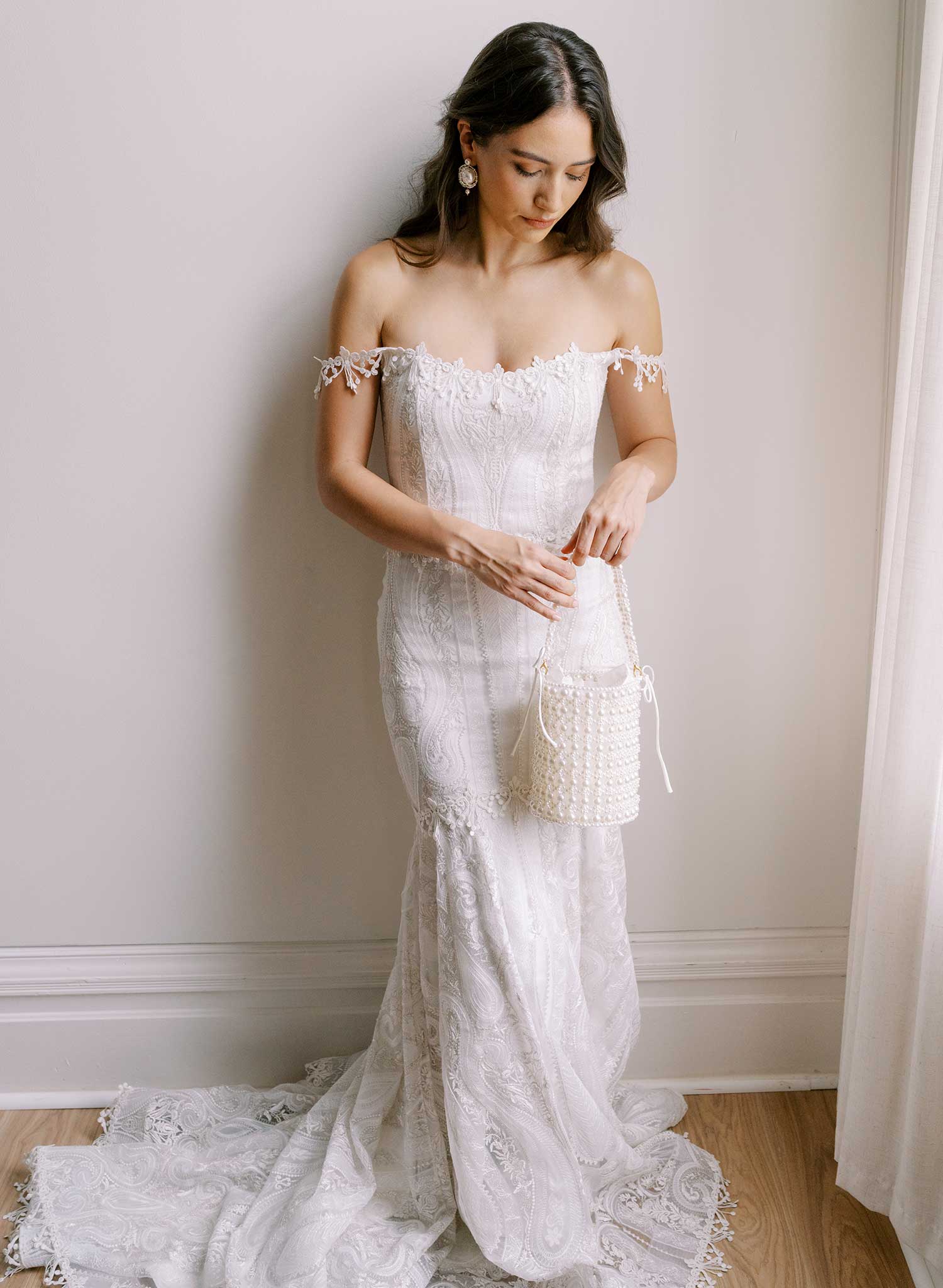 Hand embroidered pearl bridal purse - Style #2679