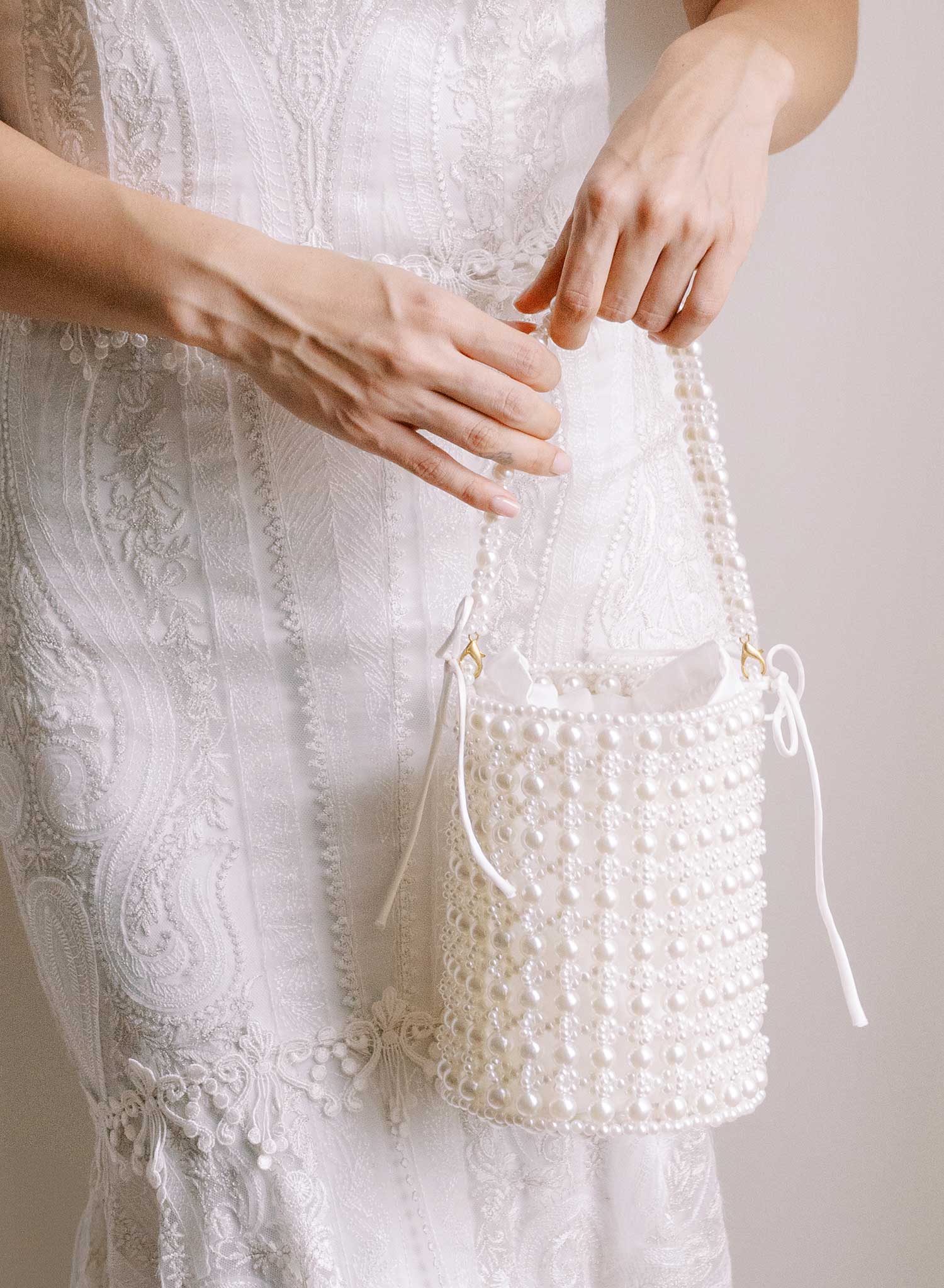 Hand embroidered pearl bridal purse - Style #2679
