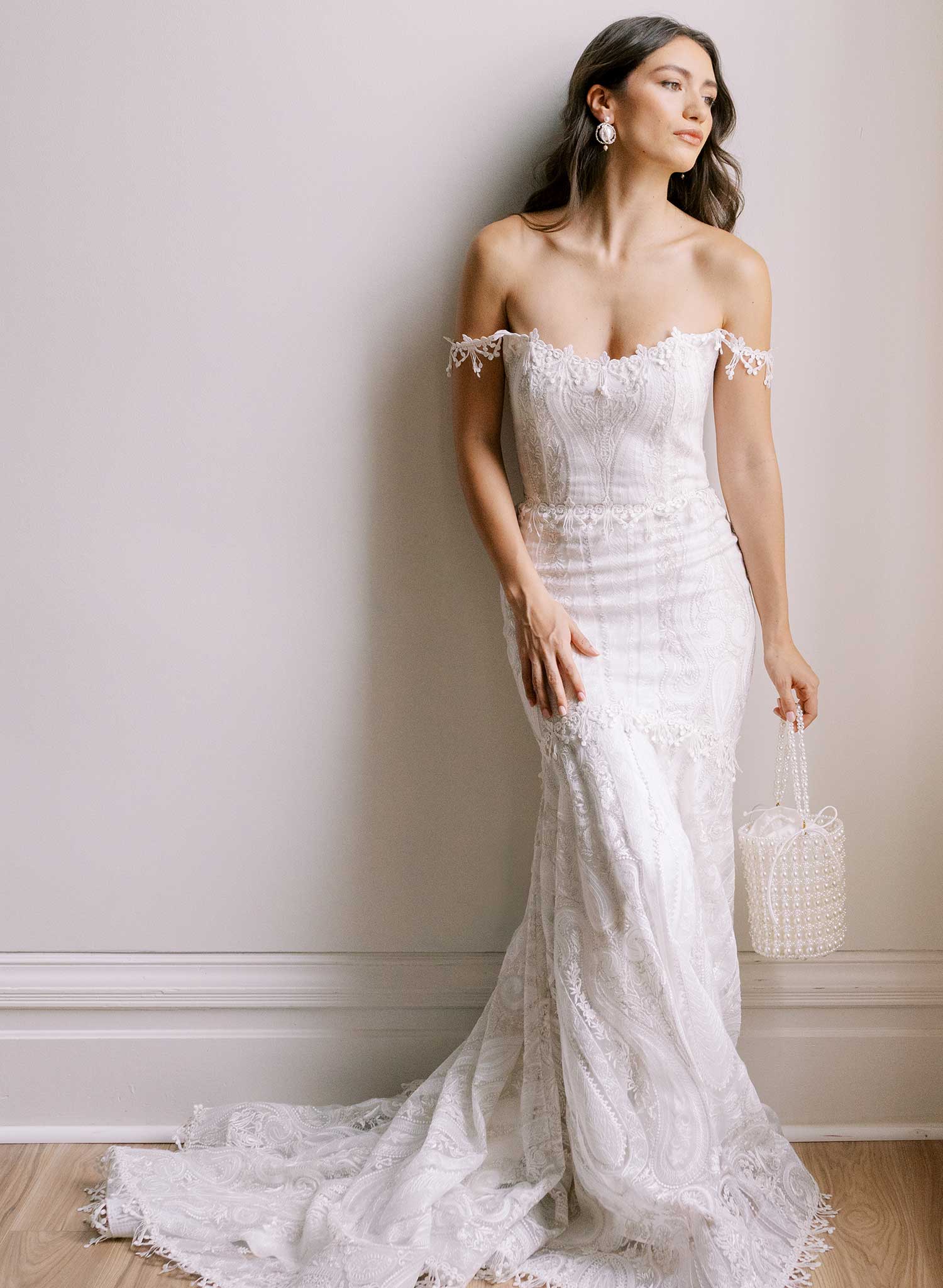 Hand embroidered pearl bridal purse - Style #2679