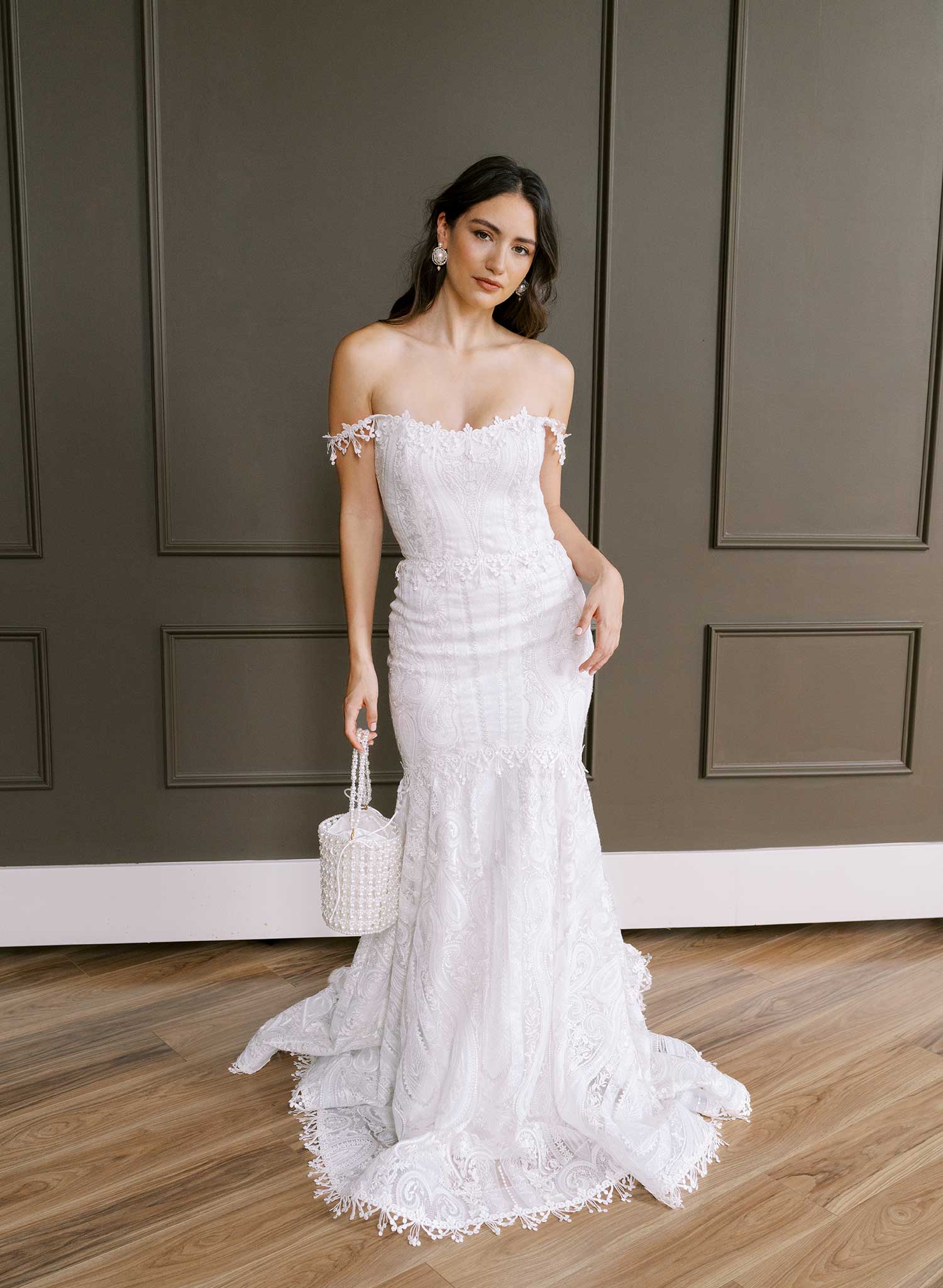 Hand embroidered pearl bridal purse - Style #2679