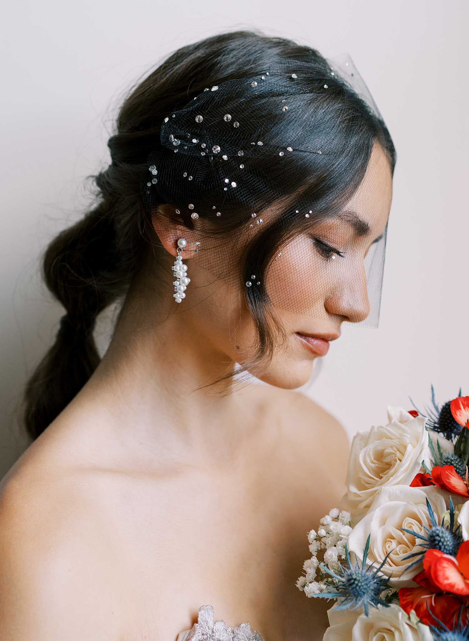 Petite pearl droplets bridal cluster earrings - Style #2681