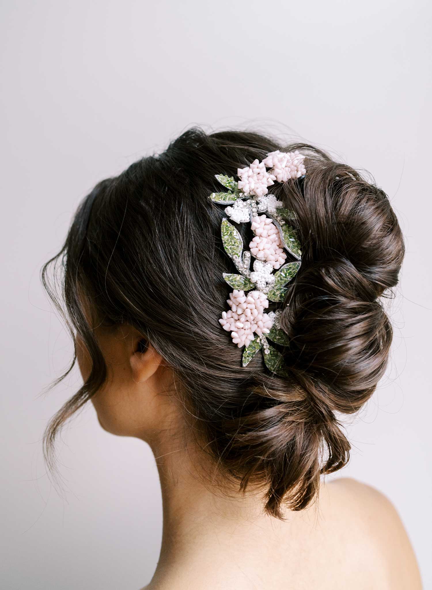 Hand embroidered crystal garden hair comb - Style #2683