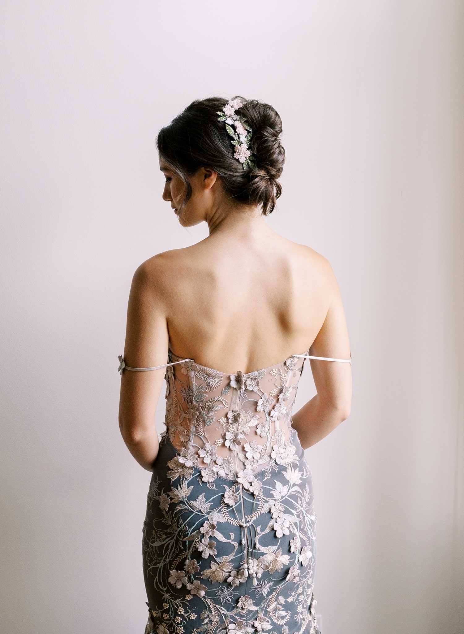 Hand embroidered crystal garden hair comb - Style #2683