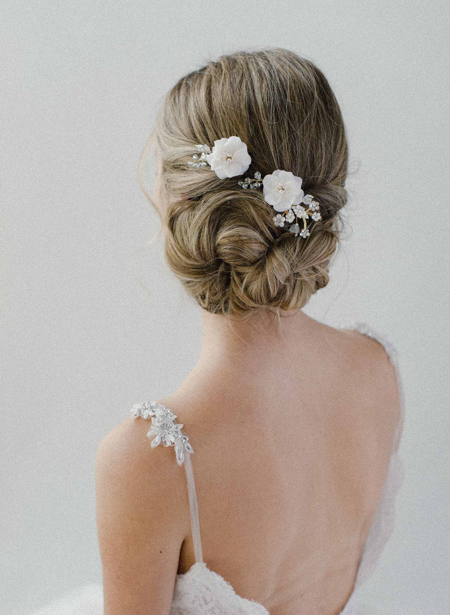 handmade bridal hair comb set of 2, white, crystals, twigs and honey