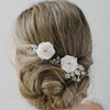 handmade bridal hair comb set of 2, white, crystals, twigs and honey