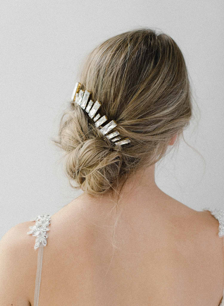 bridal crystal modern skyline comb, Austrian baguette, twigs & honey