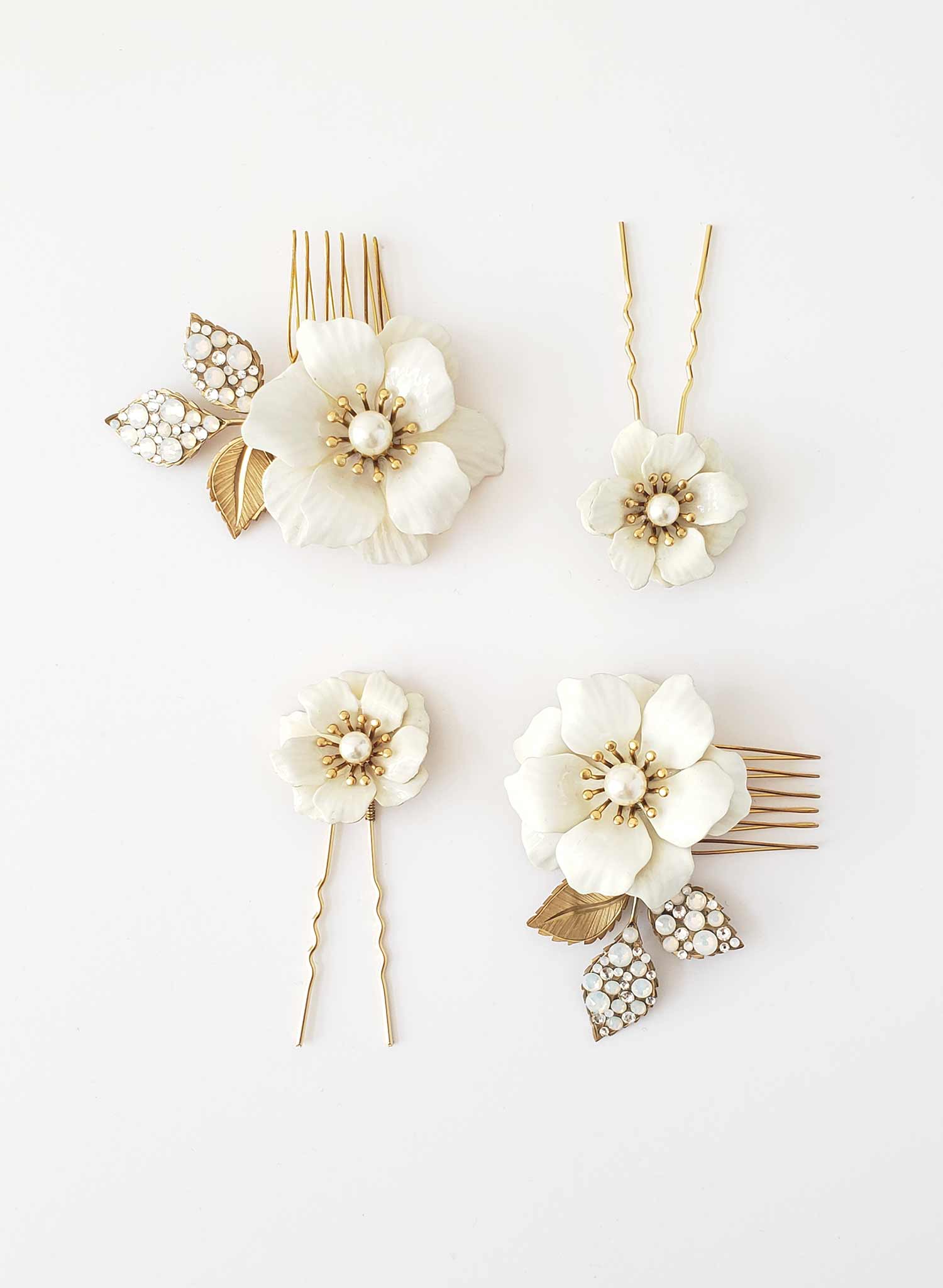 bridal hair flower set of combs and pins, twigs & honey