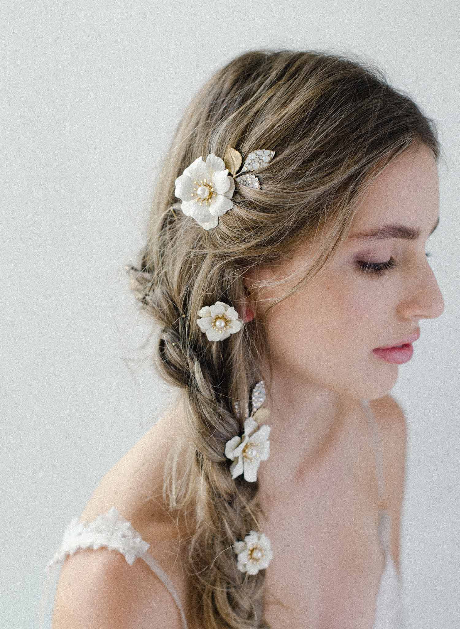 bridal hair flower set of combs and pins, twigs & honey