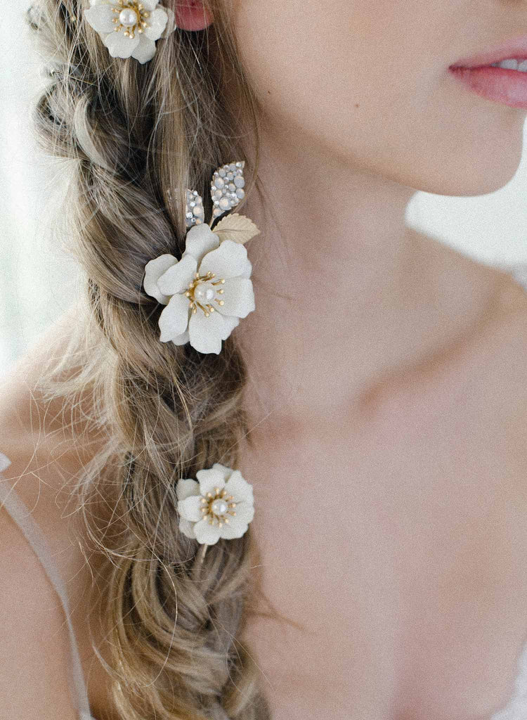 bridal hair flower set of combs and pins, twigs & honey