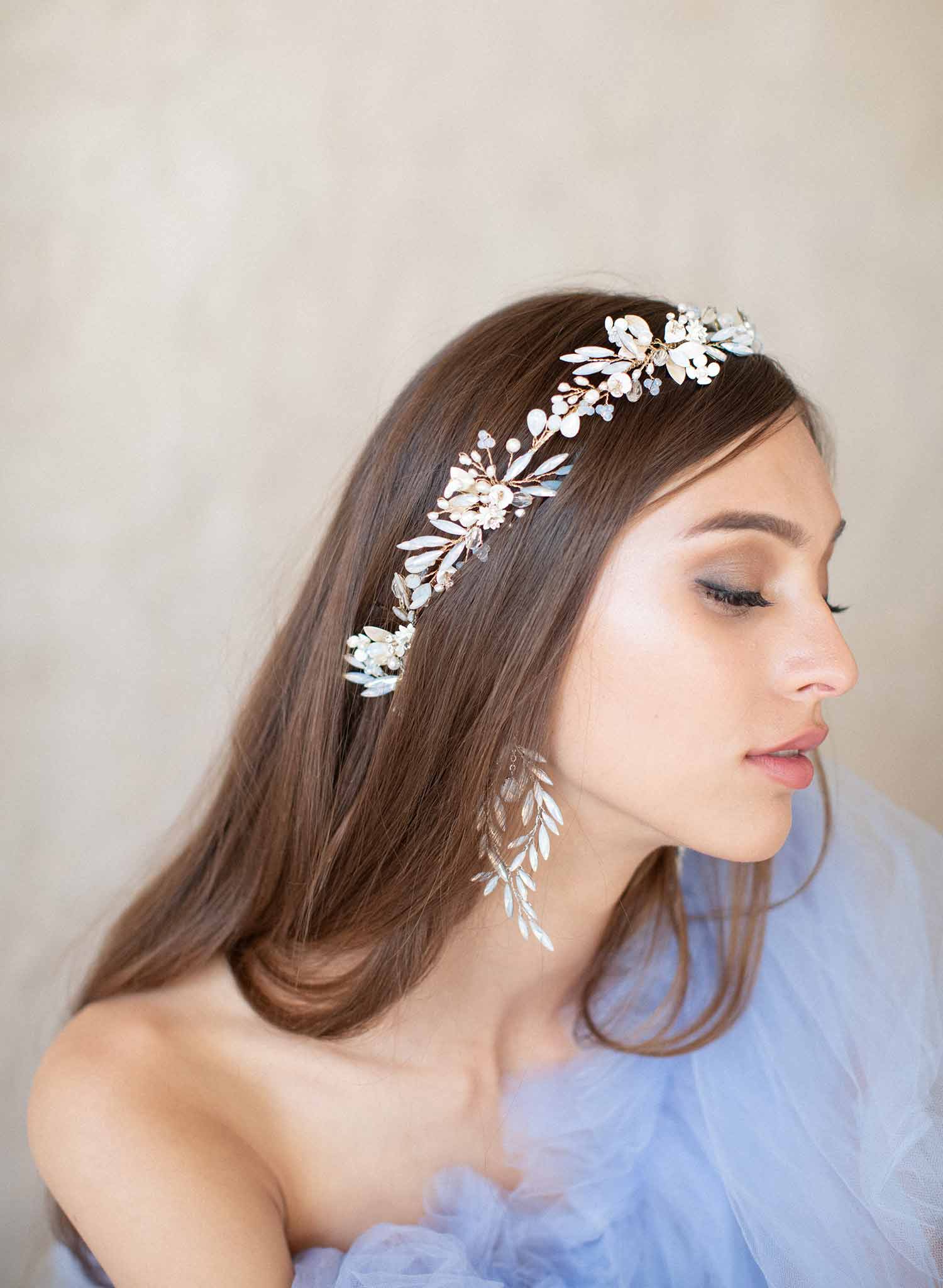 bridal opal crystal and pearl hair vine, twigs and honey
