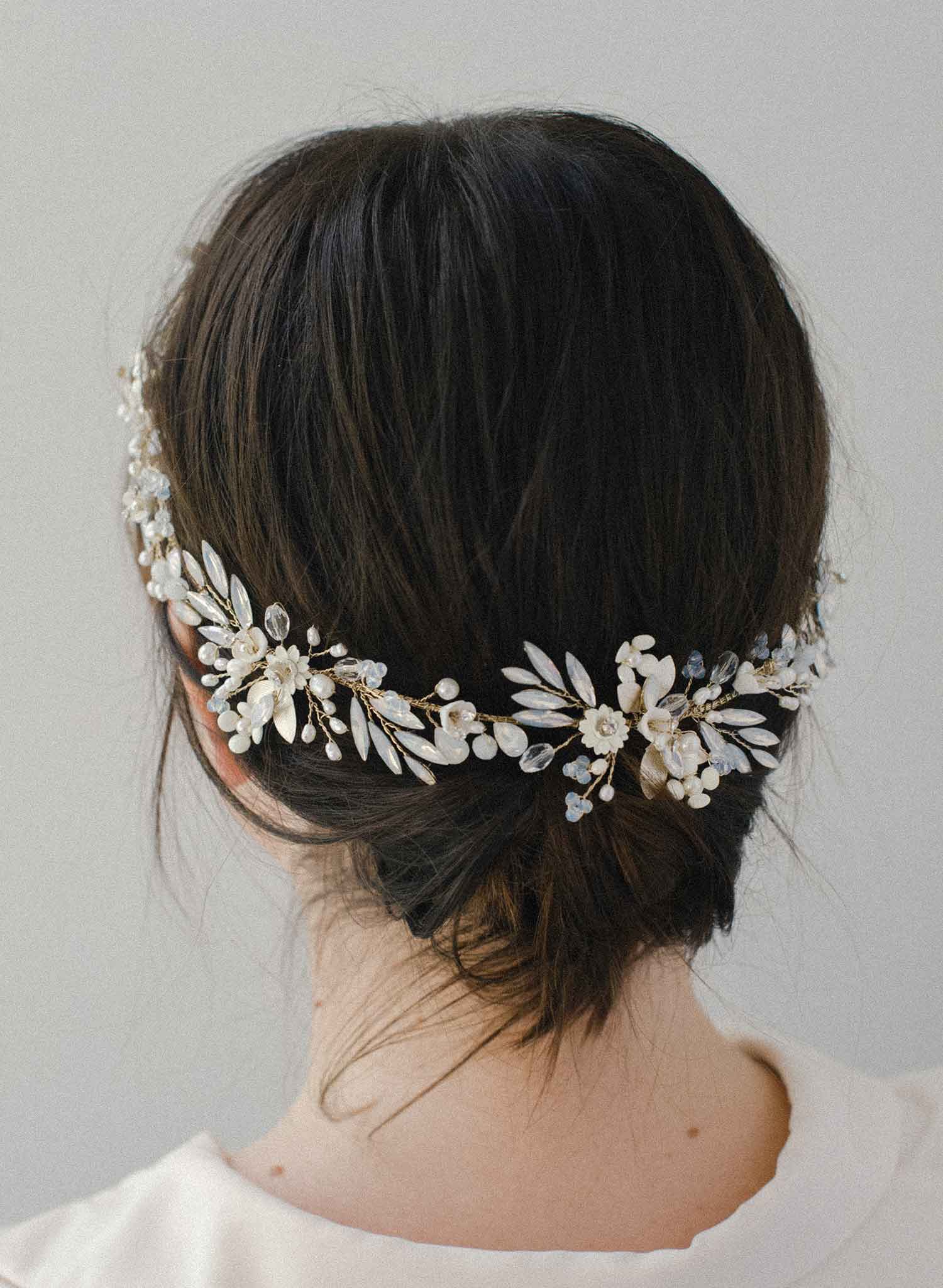bridal opal crystal and pearl hair vine, twigs and honey