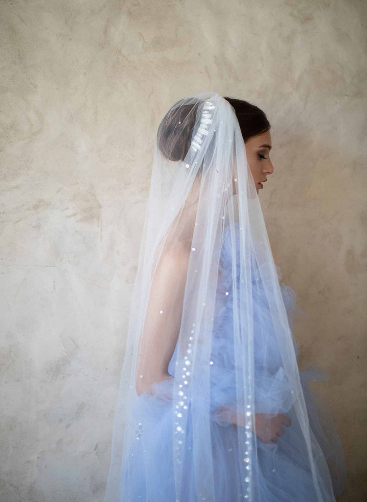 bridal train veil, chapel embellished crystal veil, twigs and honey