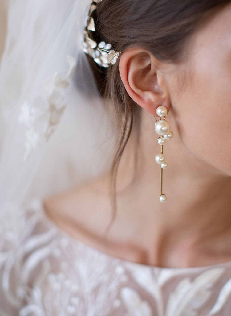 pearl droplet earrings, hoop chandelier, bridal, twigs and honey