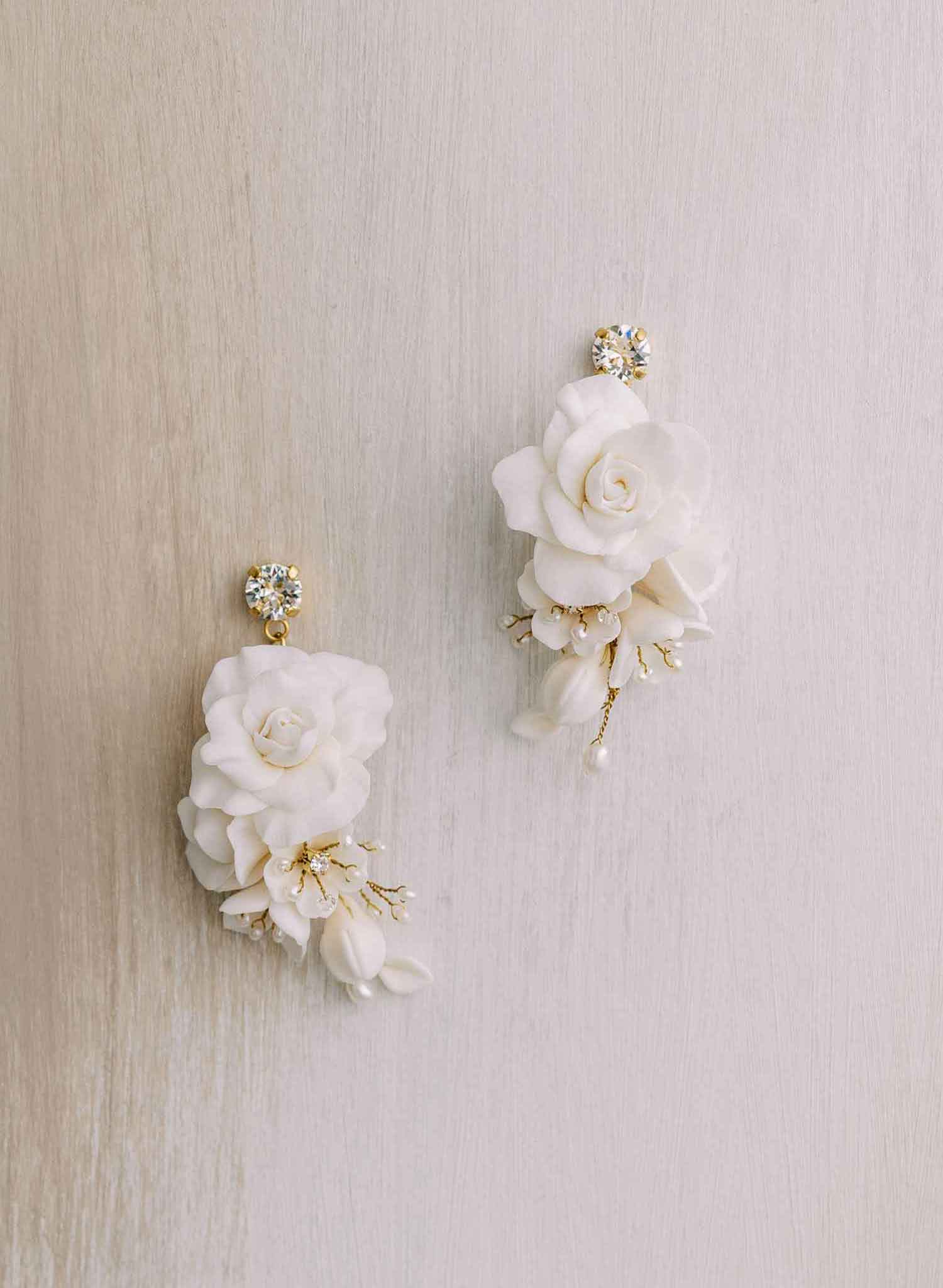 Rose and crystal drop earrings - Style #2105