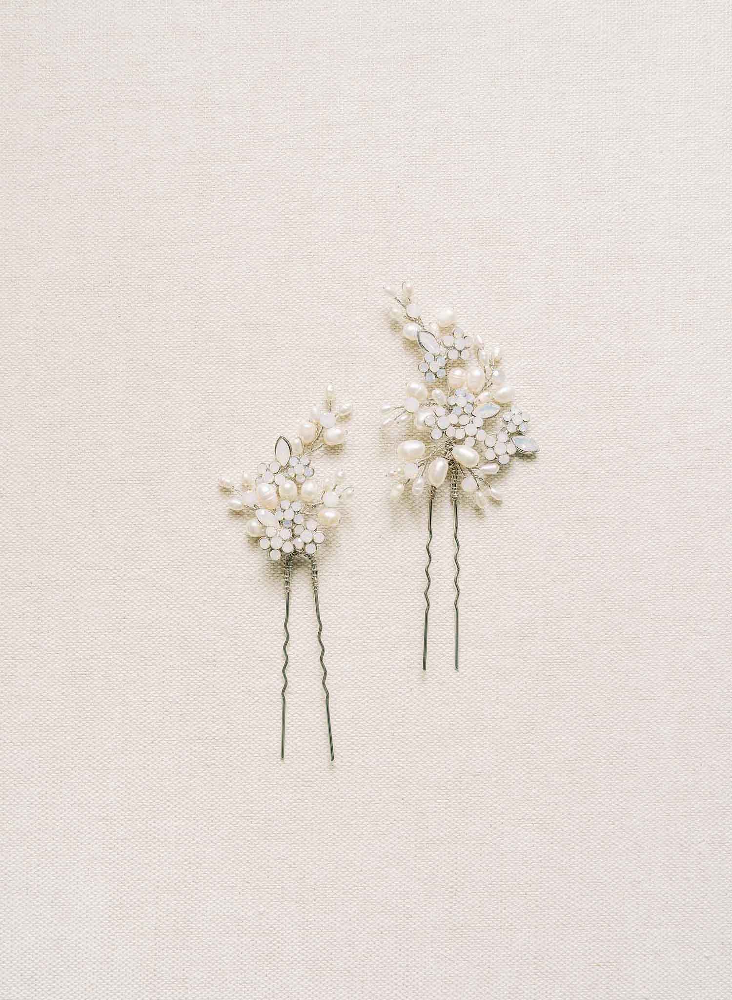 bridal crystal baby's breath hair pins, pearls by twigs and honey