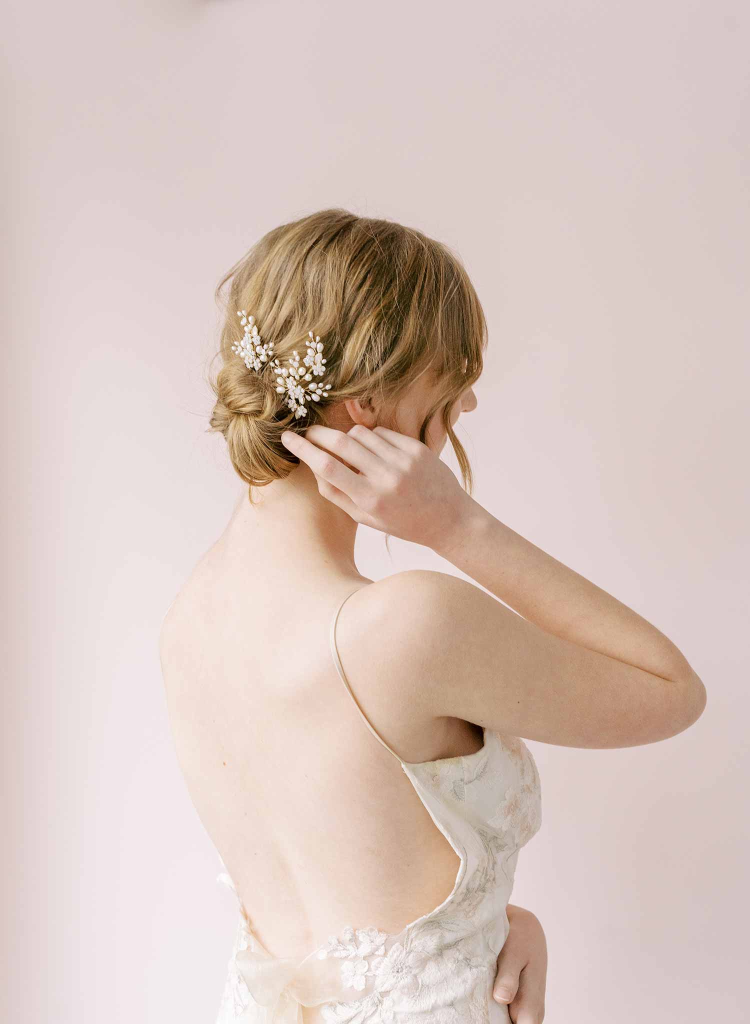 bridal crystal baby's breath hair pins, pearls by twigs and honey