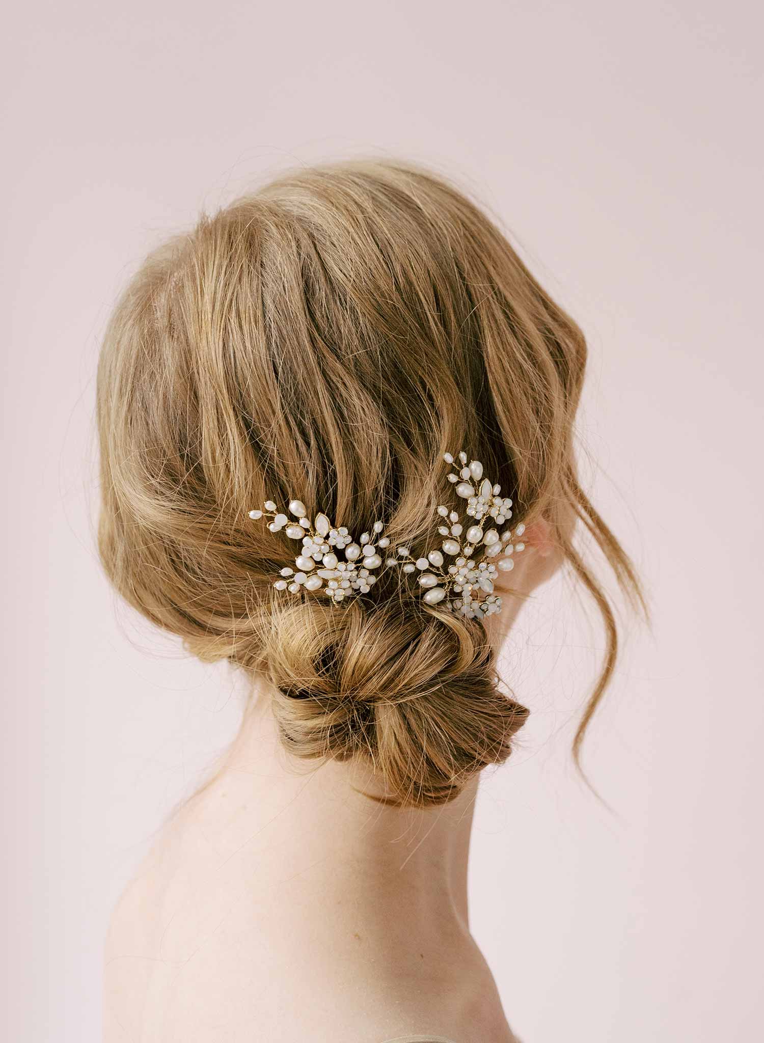 bridal crystal baby's breath hair pins, pearls by twigs and honey