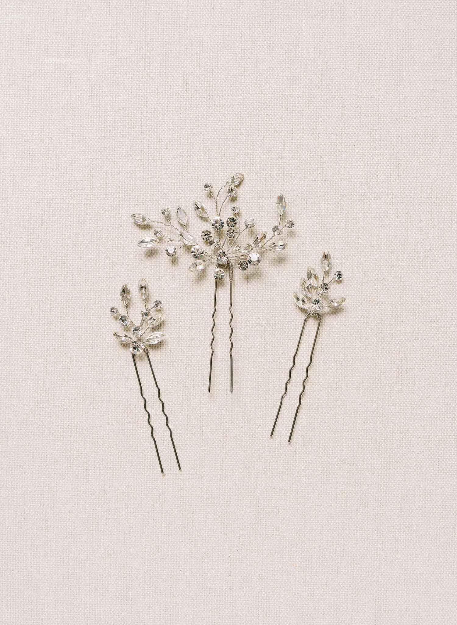 Austrian crystal bridal hair pin set by twigs and honey gold