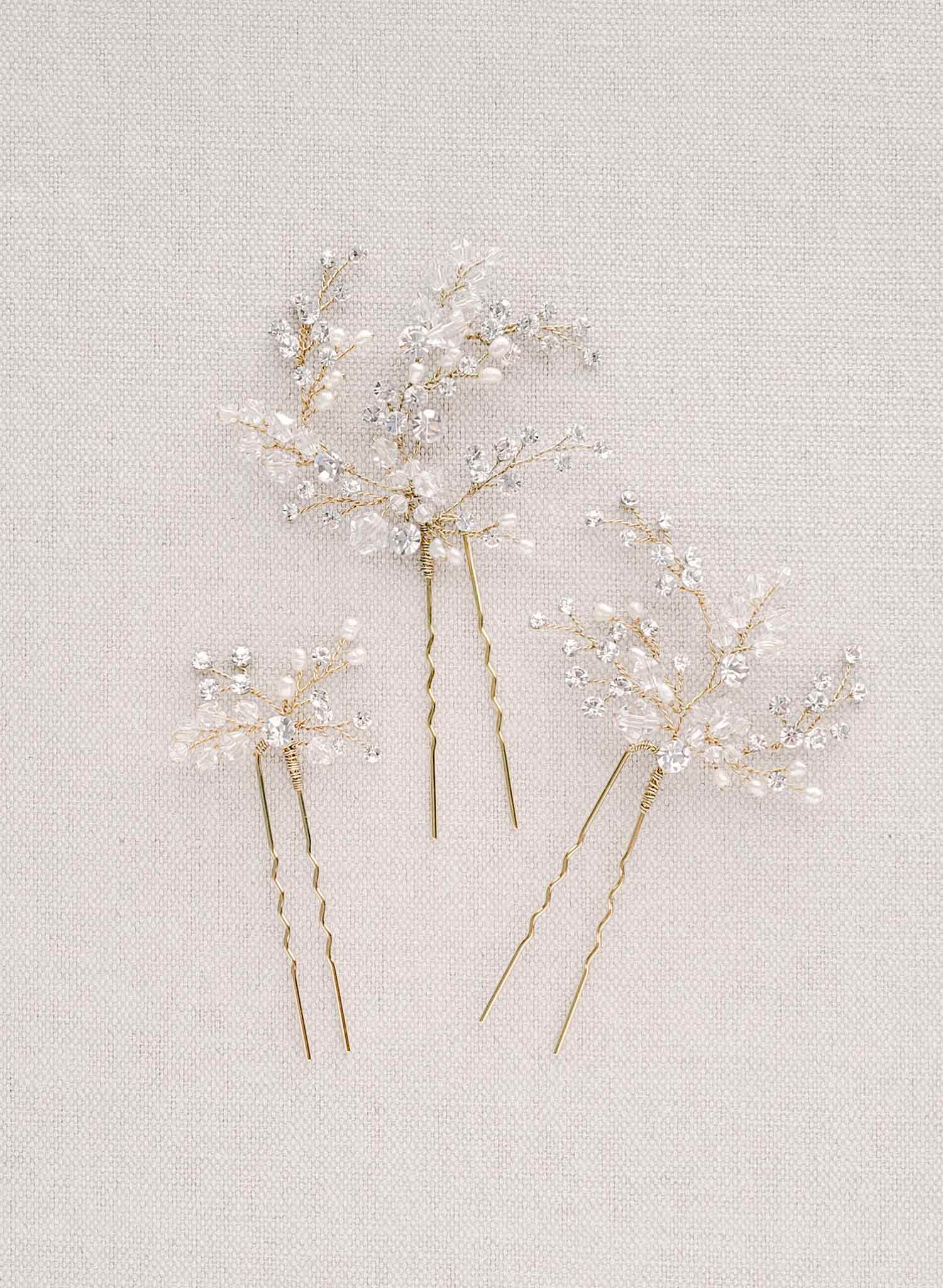 crystal baby's breath bridal hair pins set, twigs & honey