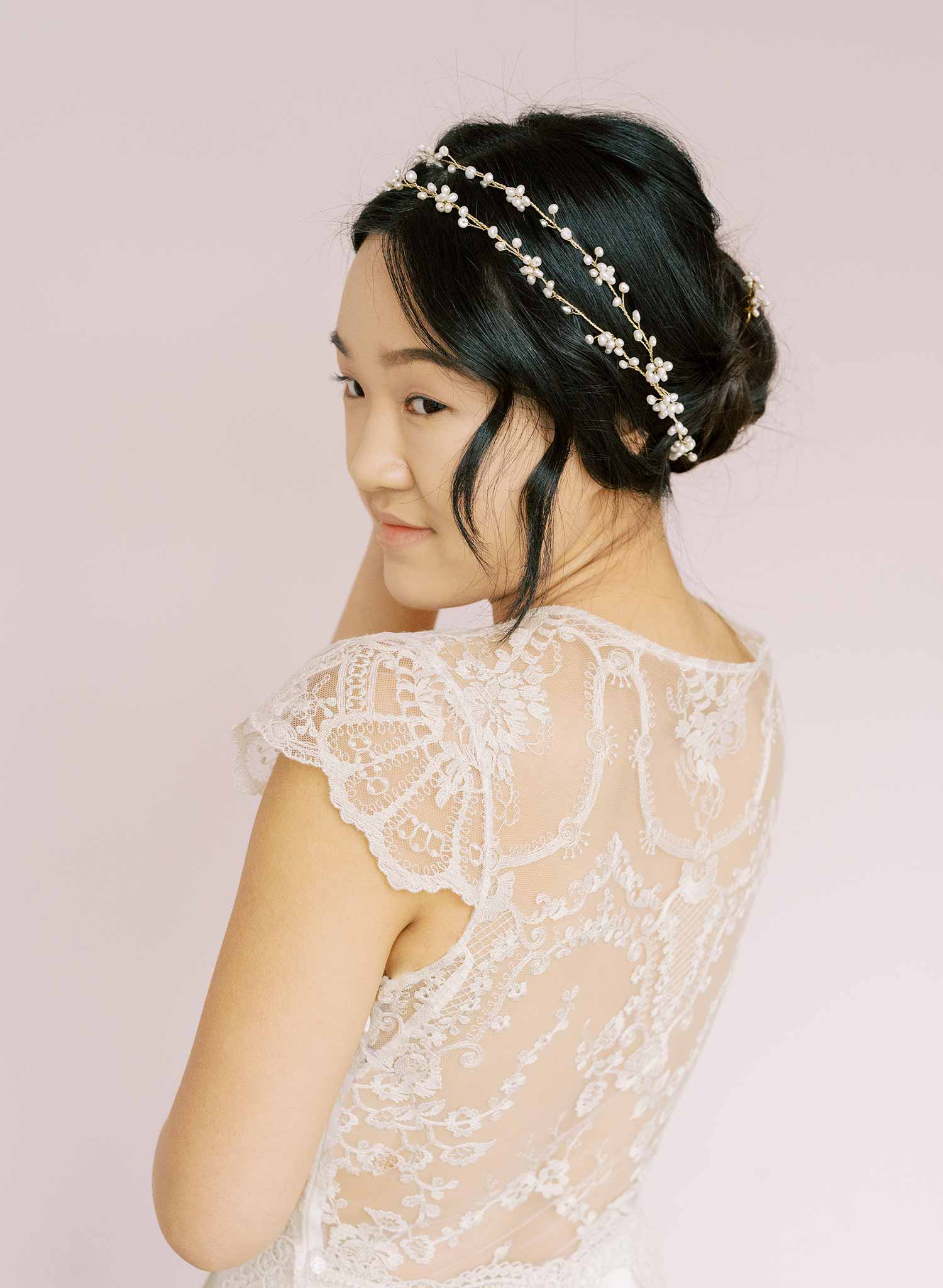 Freshwater pearl daisy chain hair vine, extra long - Style #2137