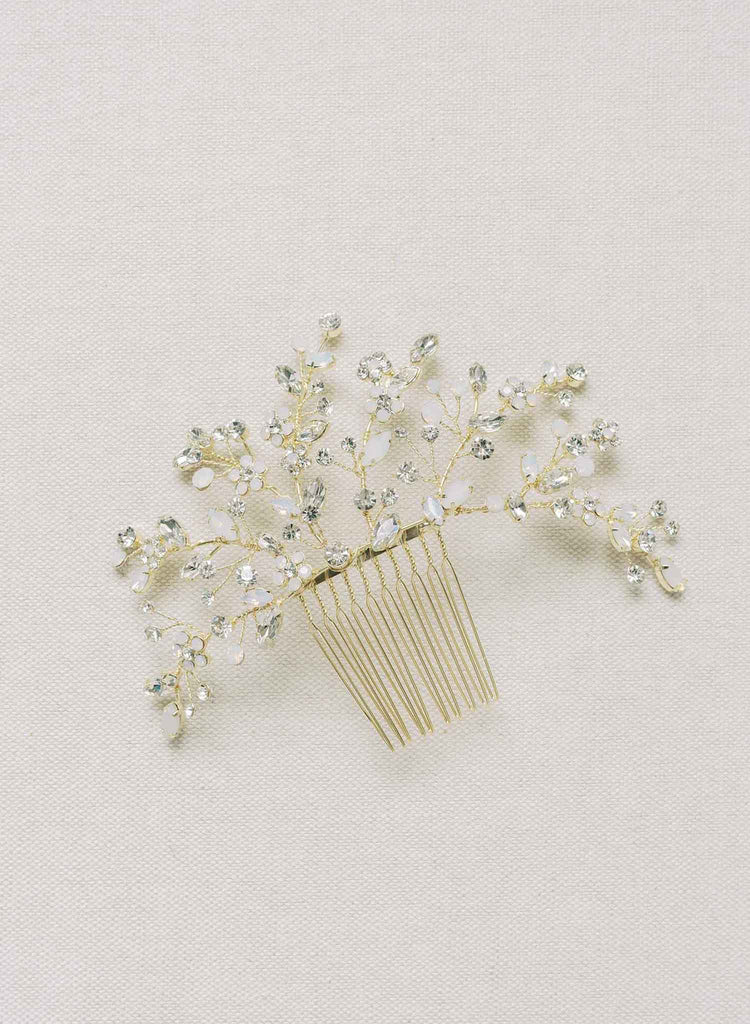 gold bridal opal crystal hair comb by twigs & honey