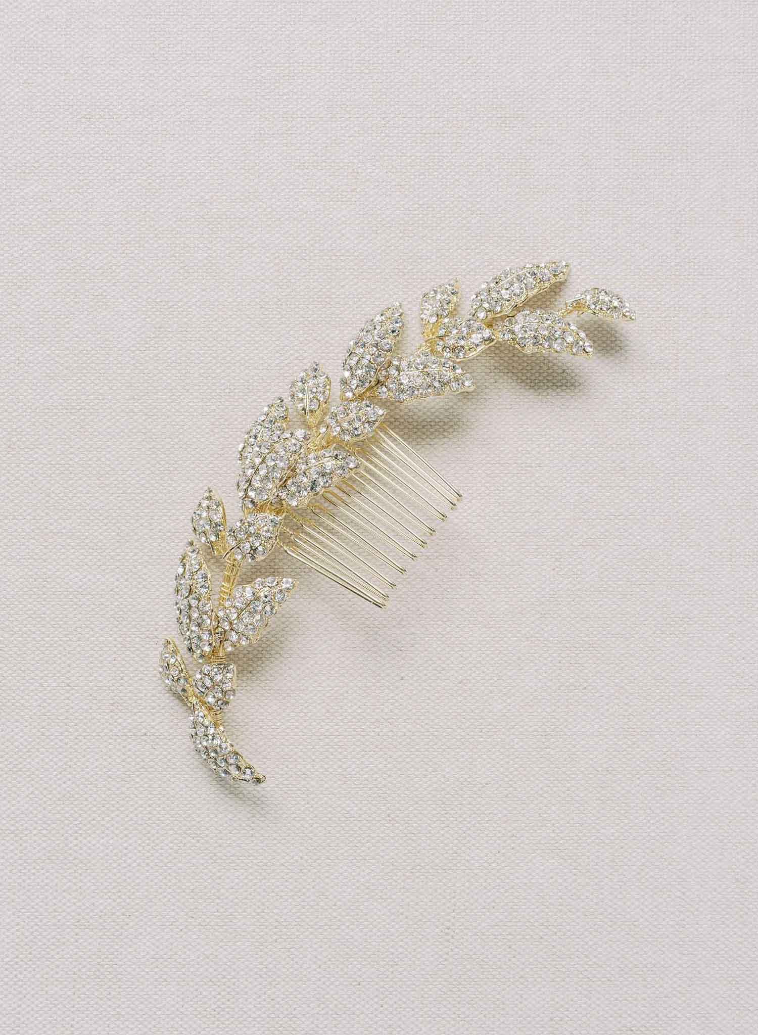 crystal encrusted bridal leaf hair comb, adornment by twigs & honey