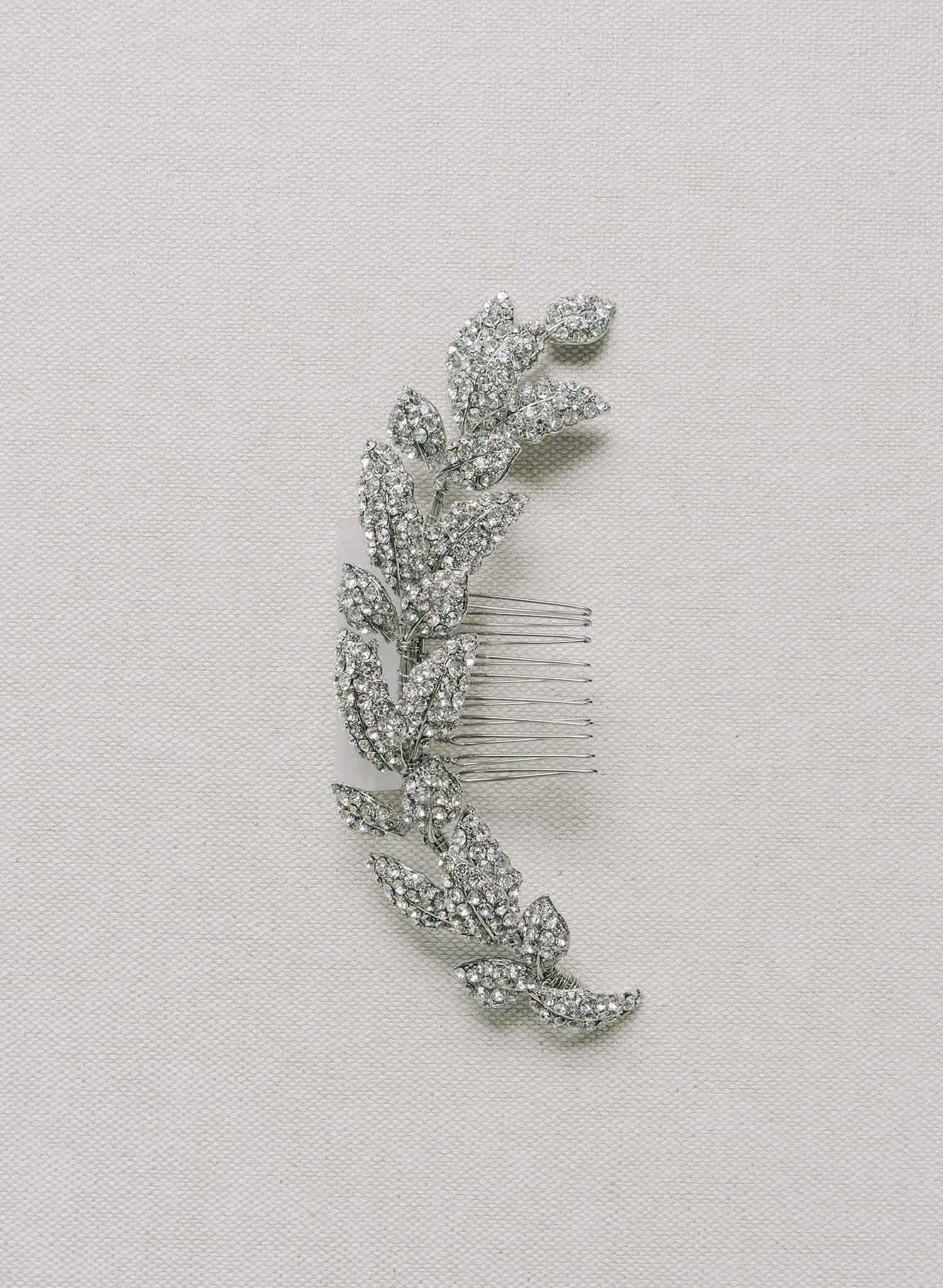 crystal encrusted bridal leaf hair comb, adornment by twigs & honey