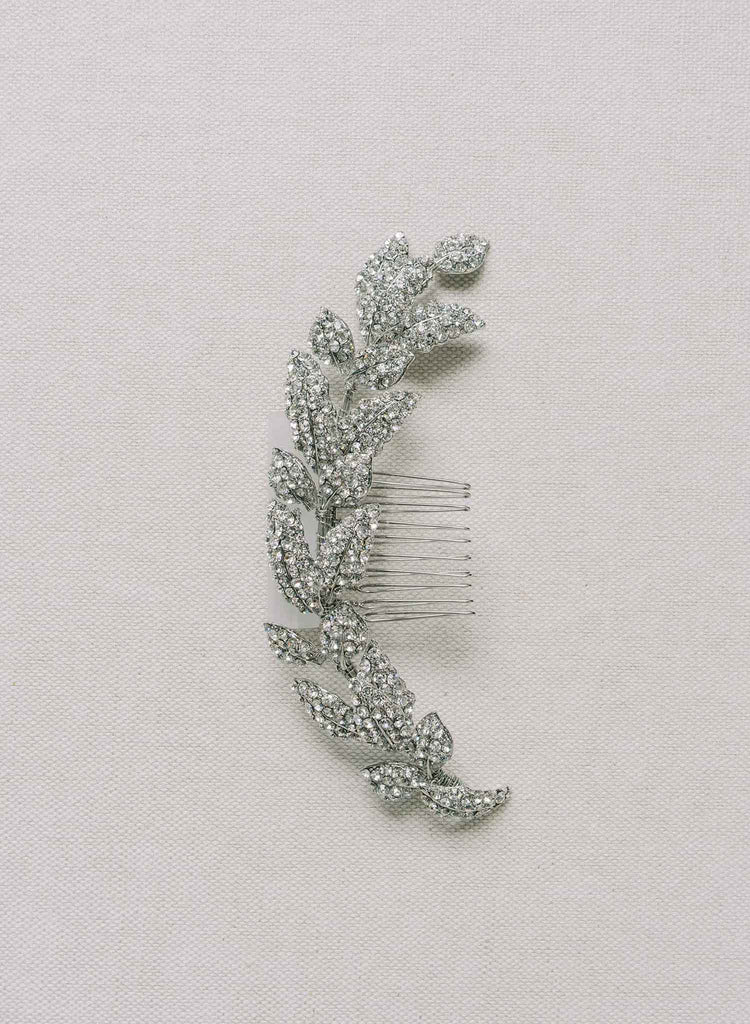 crystal encrusted bridal leaf hair comb, adornment by twigs & honey